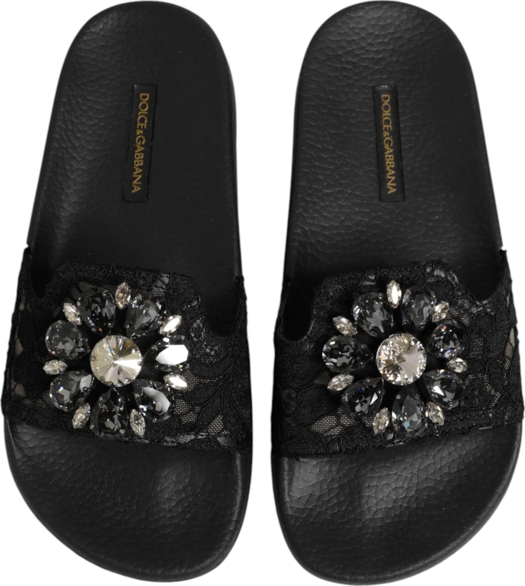Dolce & Gabbana Black Devotion Matelassé Leather Slides Shoes - 2