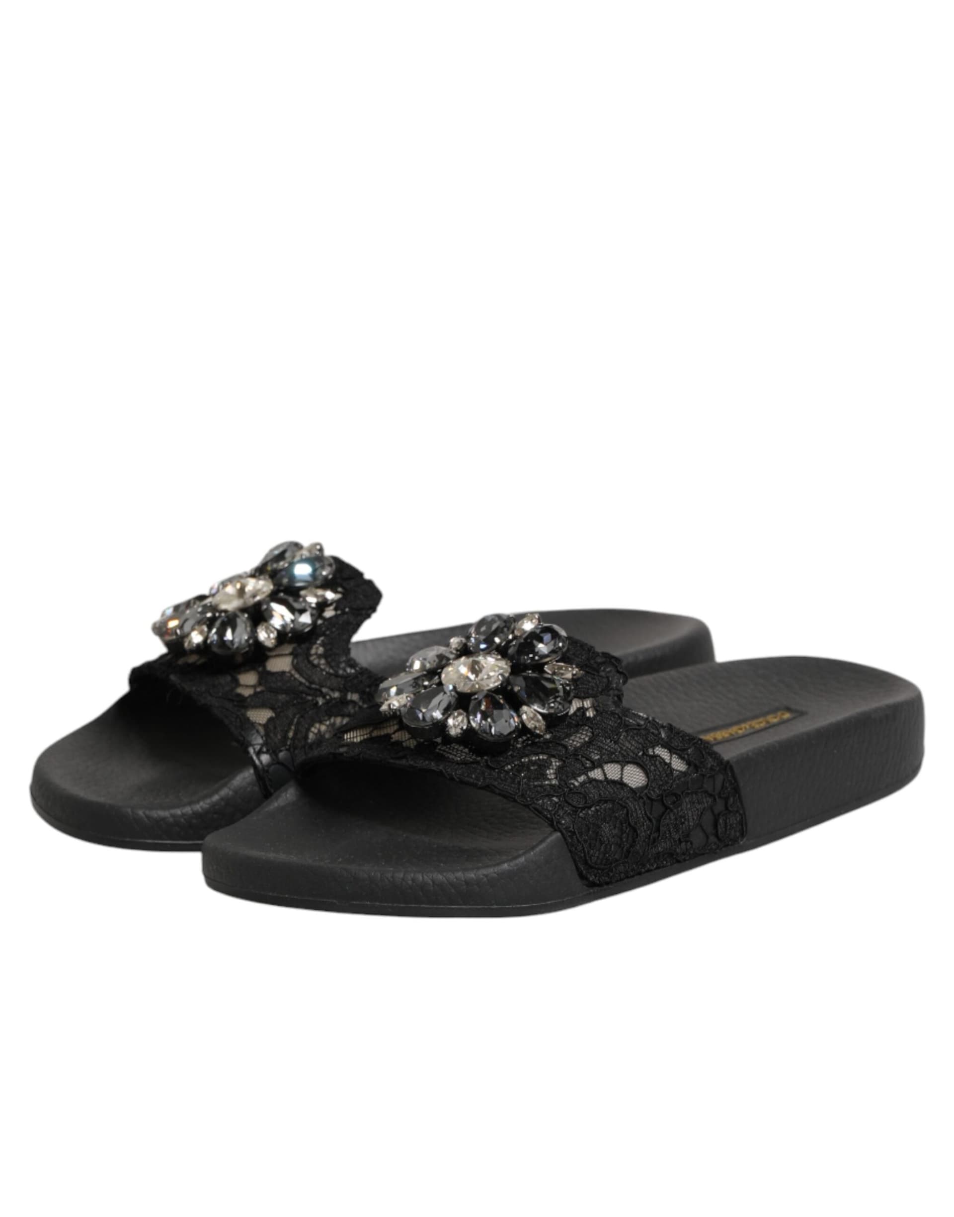 Dolce & Gabbana Black Devotion Matelassé Leather Slides Shoes - 3