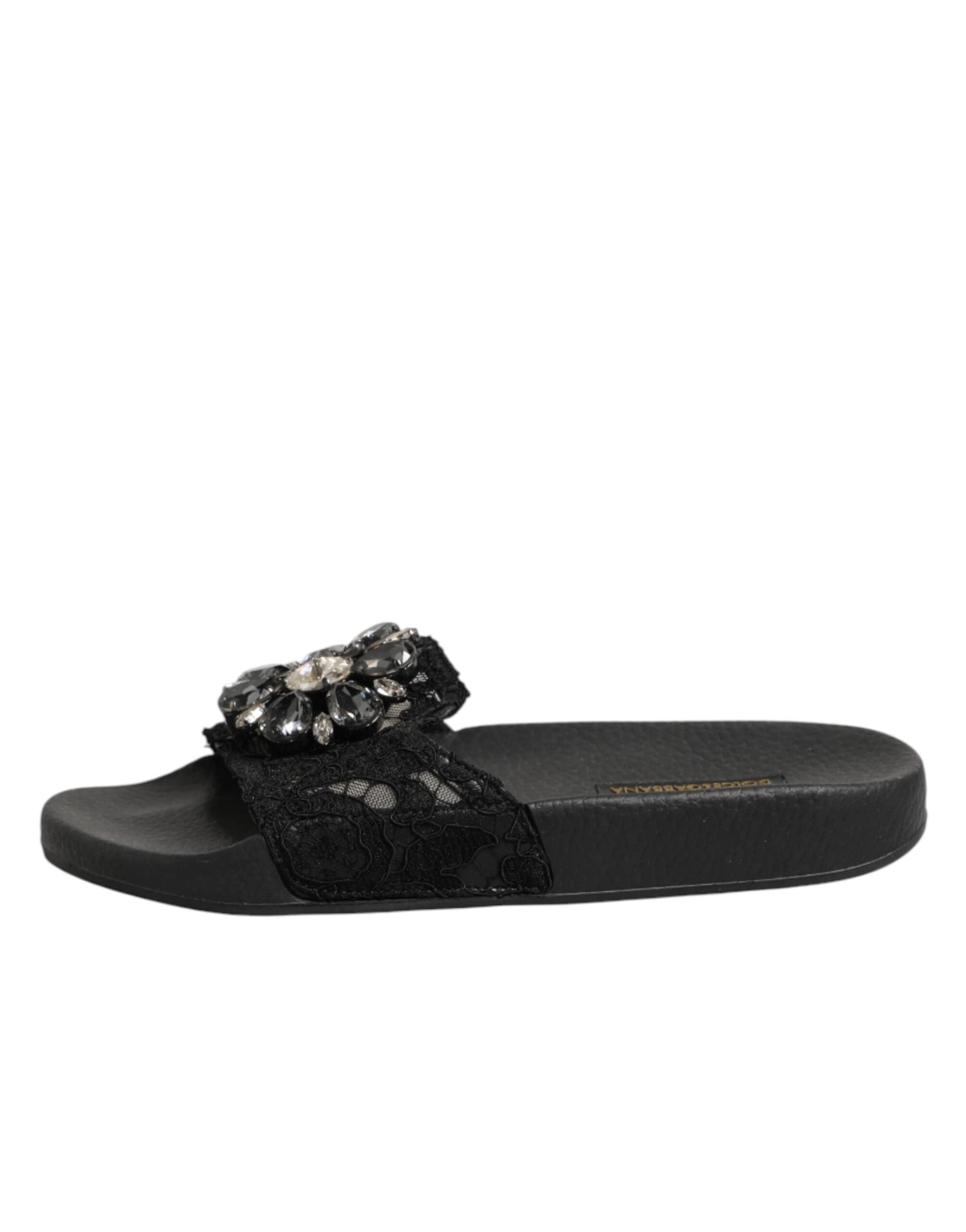 Dolce & Gabbana Black Devotion Matelassé Leather Slides Shoes - 5