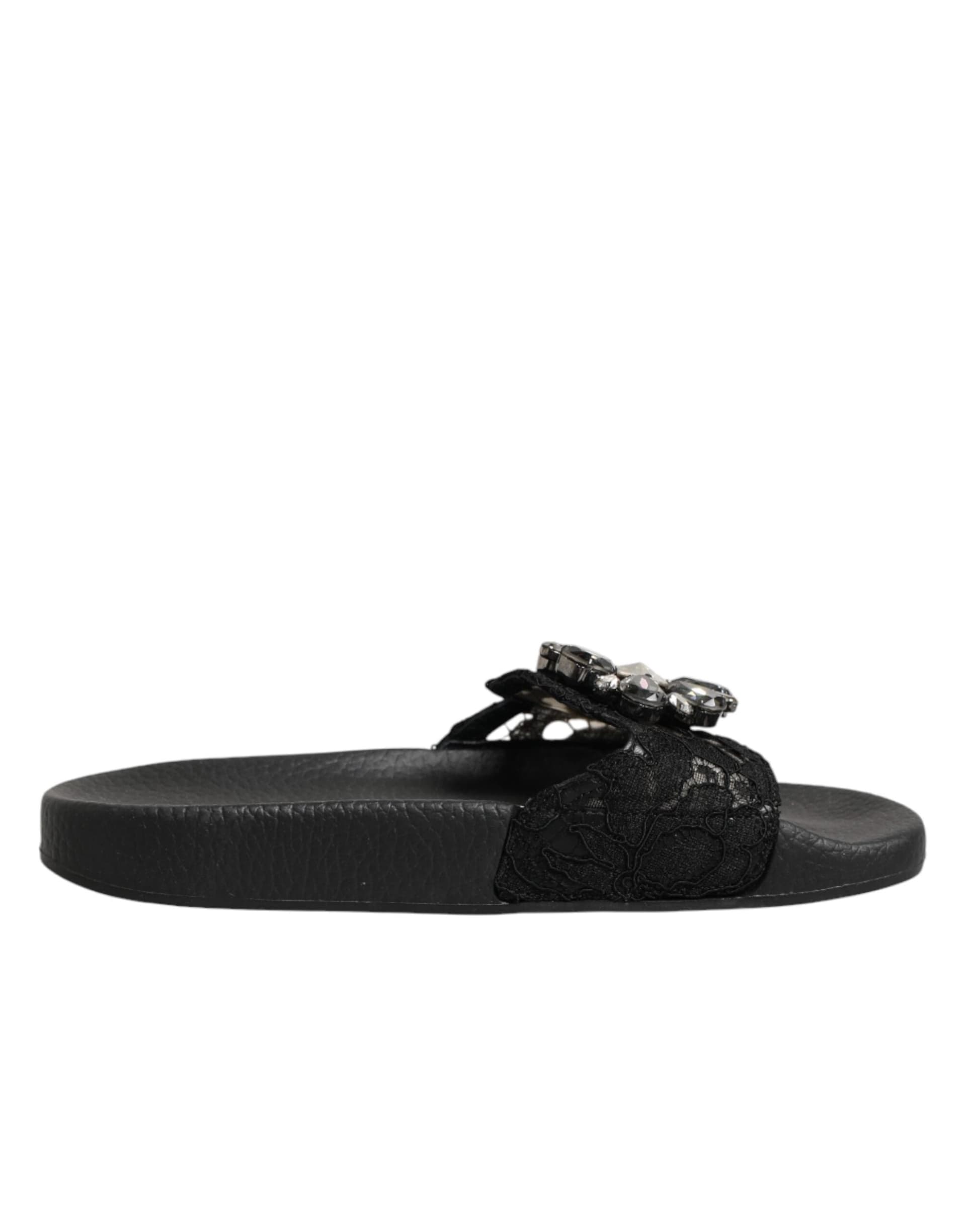 Dolce & Gabbana Black Devotion Matelassé Leather Slides Shoes - 6