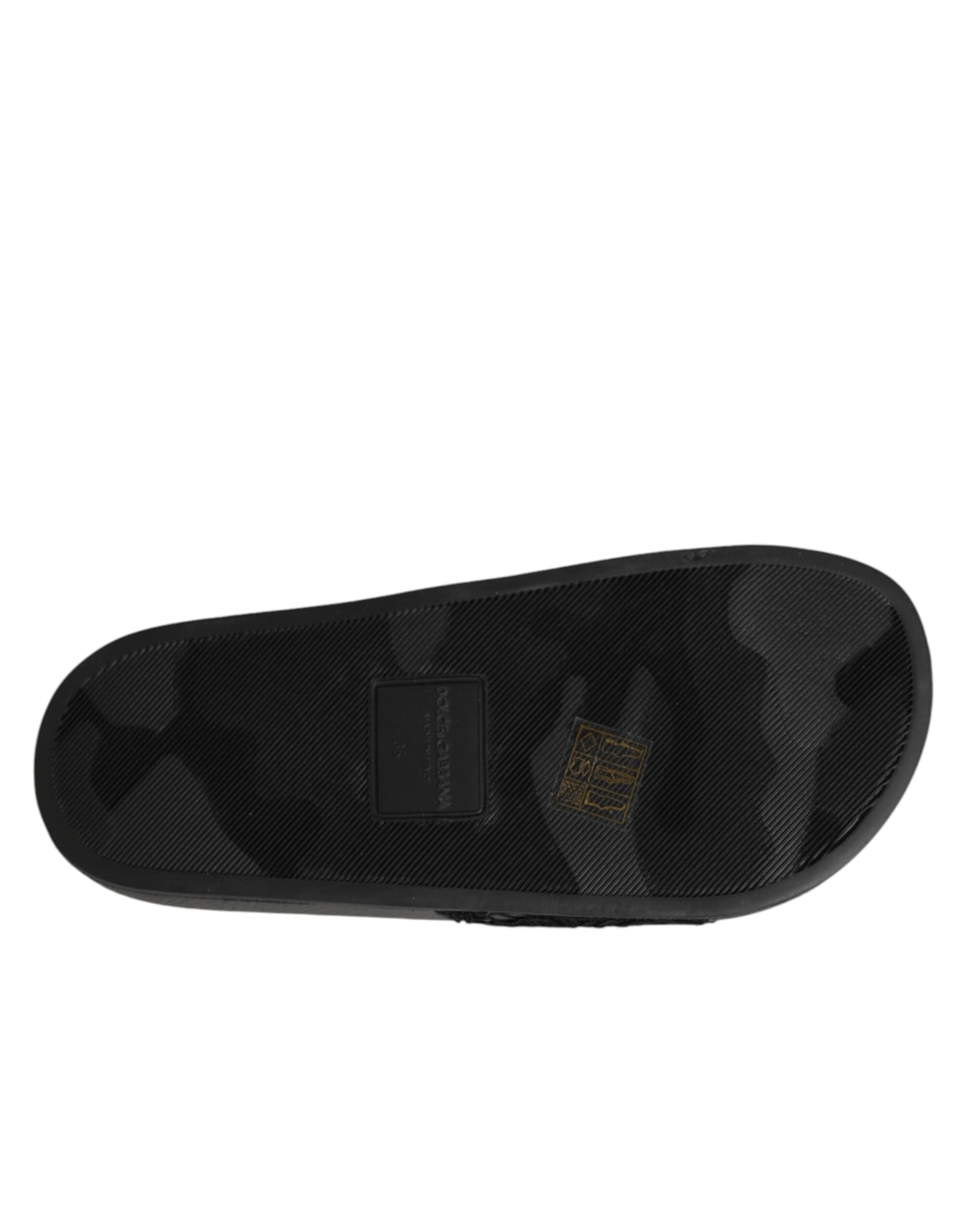 Dolce & Gabbana Black Devotion Matelassé Leather Slides Shoes - 8