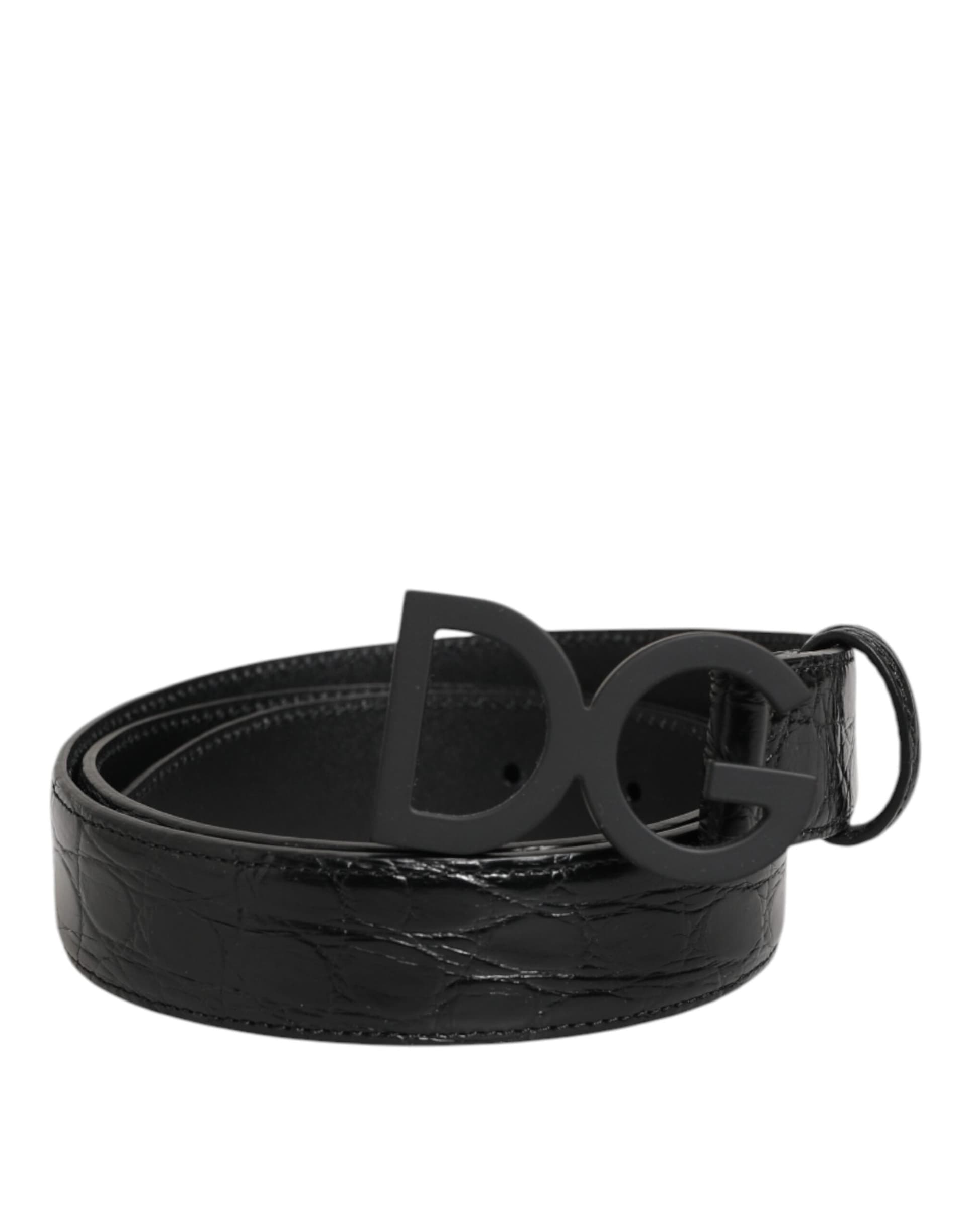 Dolce & Gabbana Black Exotic Leather Metal Logo Buckle Belt - 2