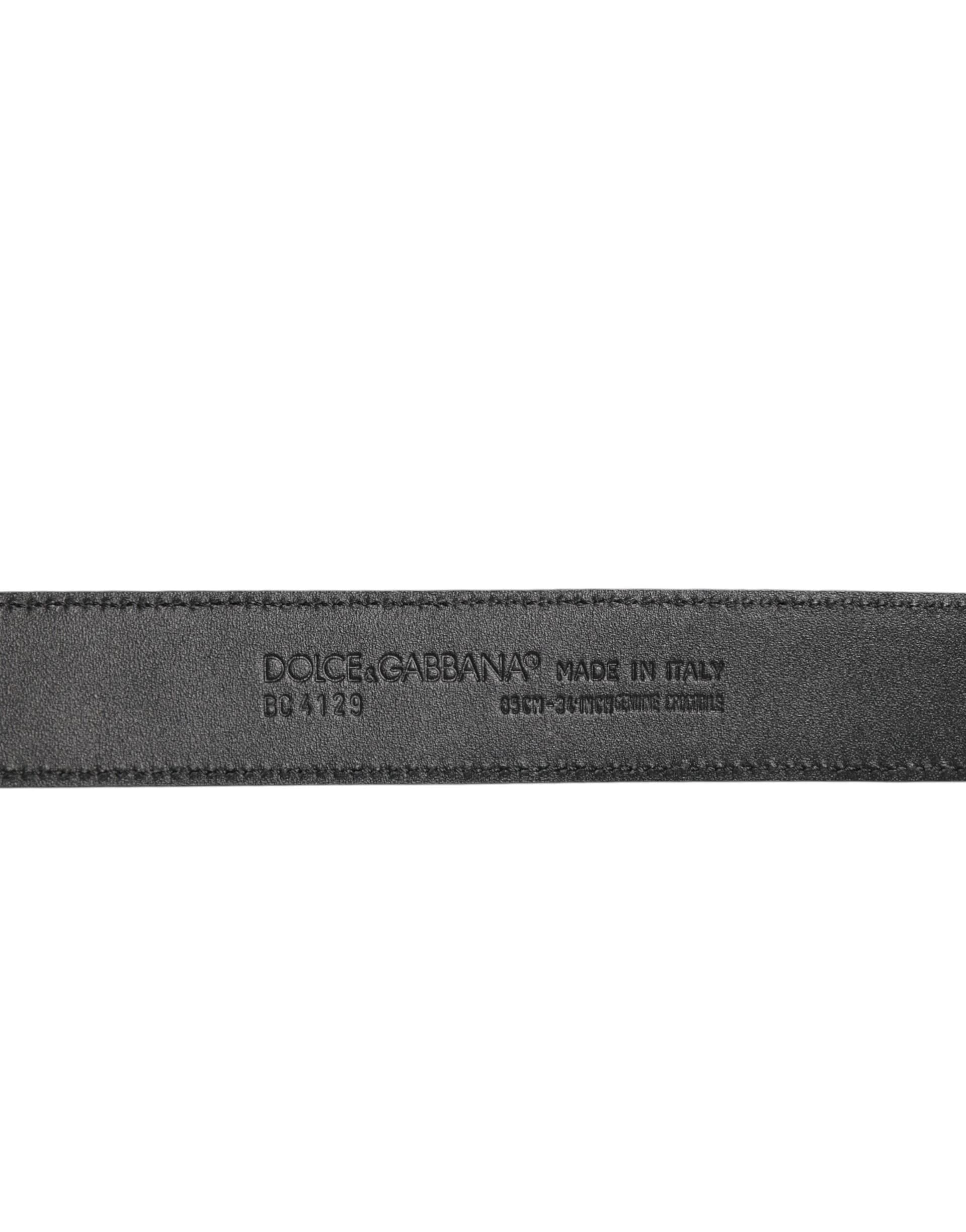 Dolce & Gabbana Black Exotic Leather Metal Logo Buckle Belt - 4