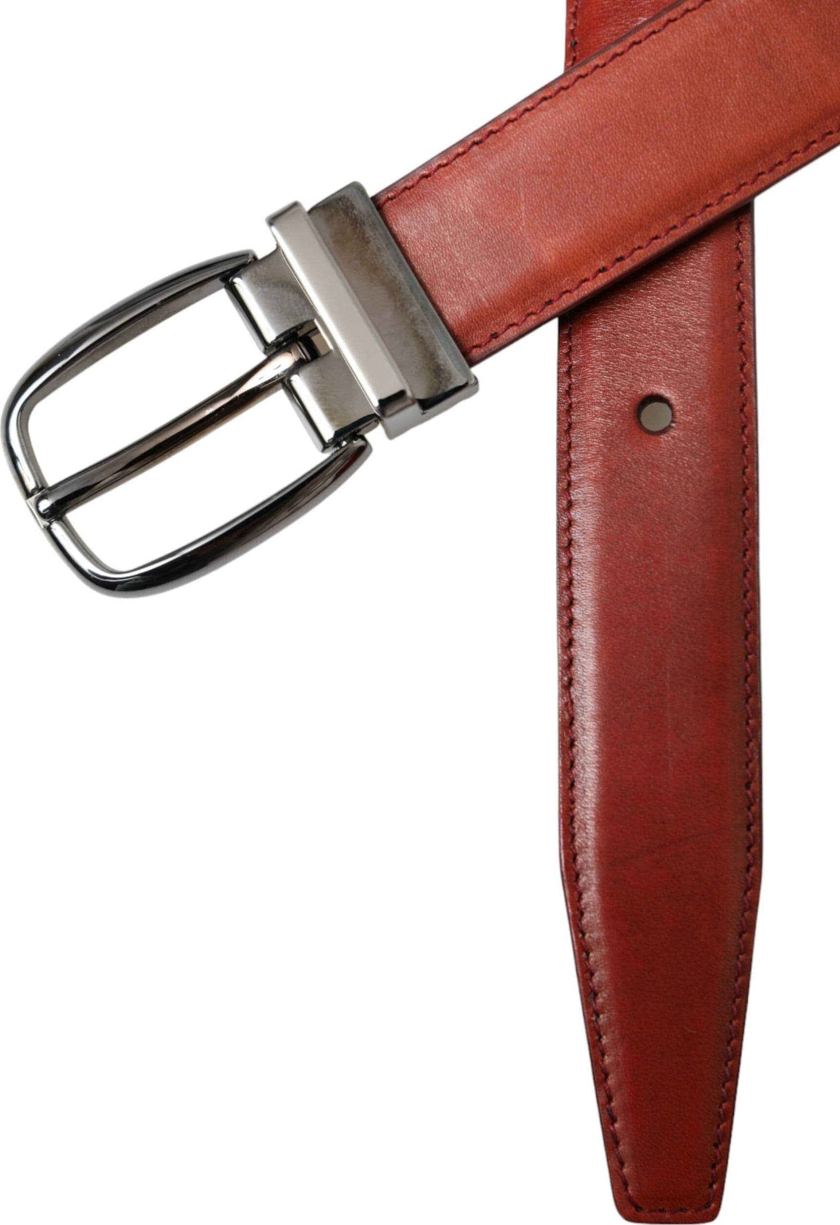 Dolce & Gabbana Brown Leather Silver Metal Buckle Belt Men - 5