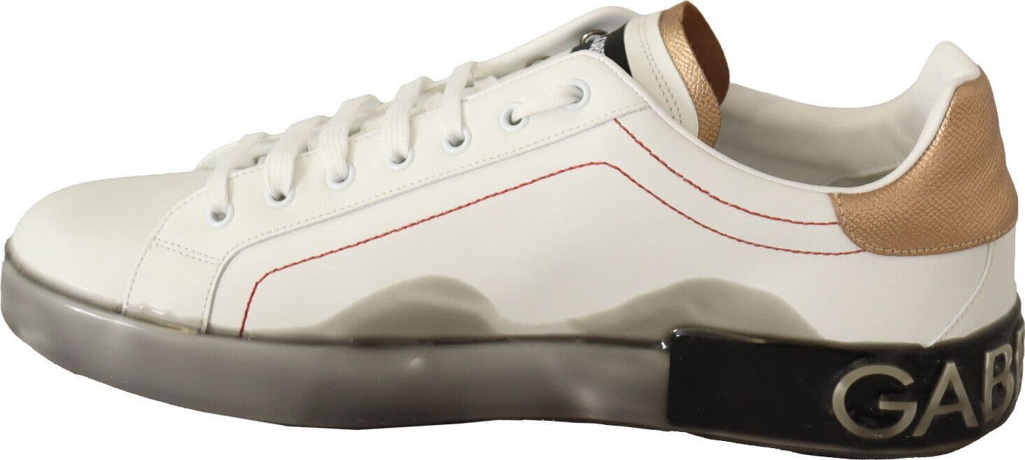 Dolce & Gabbana White Gold Leather Low Top Sneakers Casual Shoes - 2