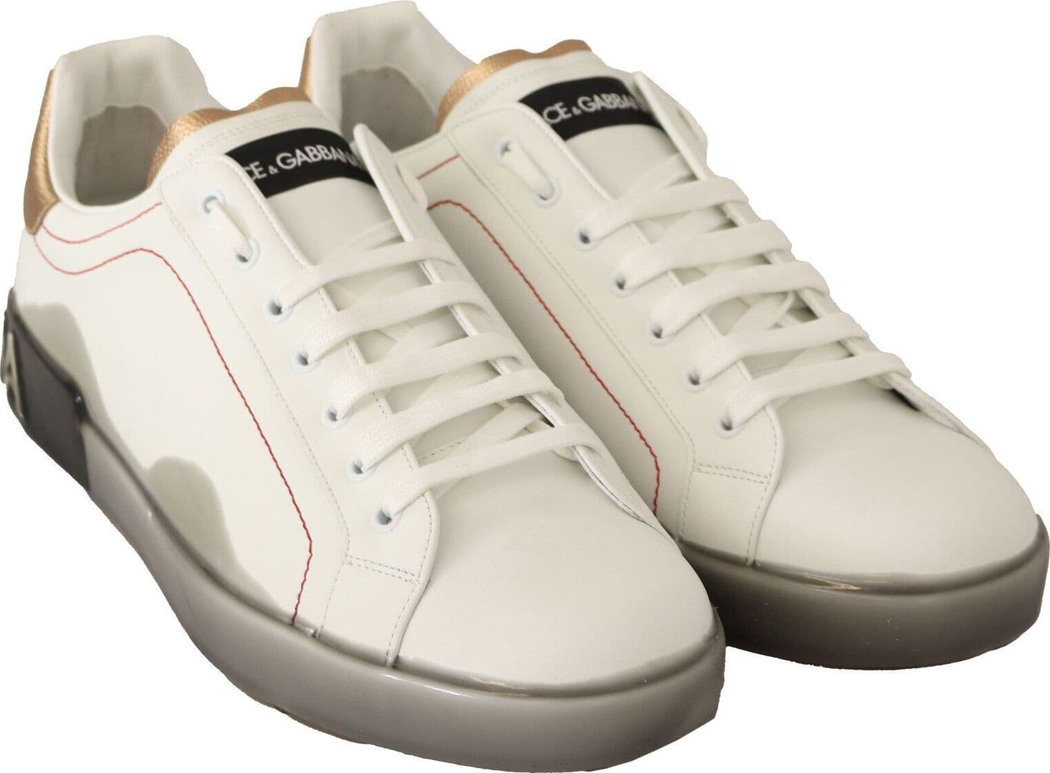 Dolce & Gabbana White Gold Leather Low Top Sneakers Casual Shoes - 6