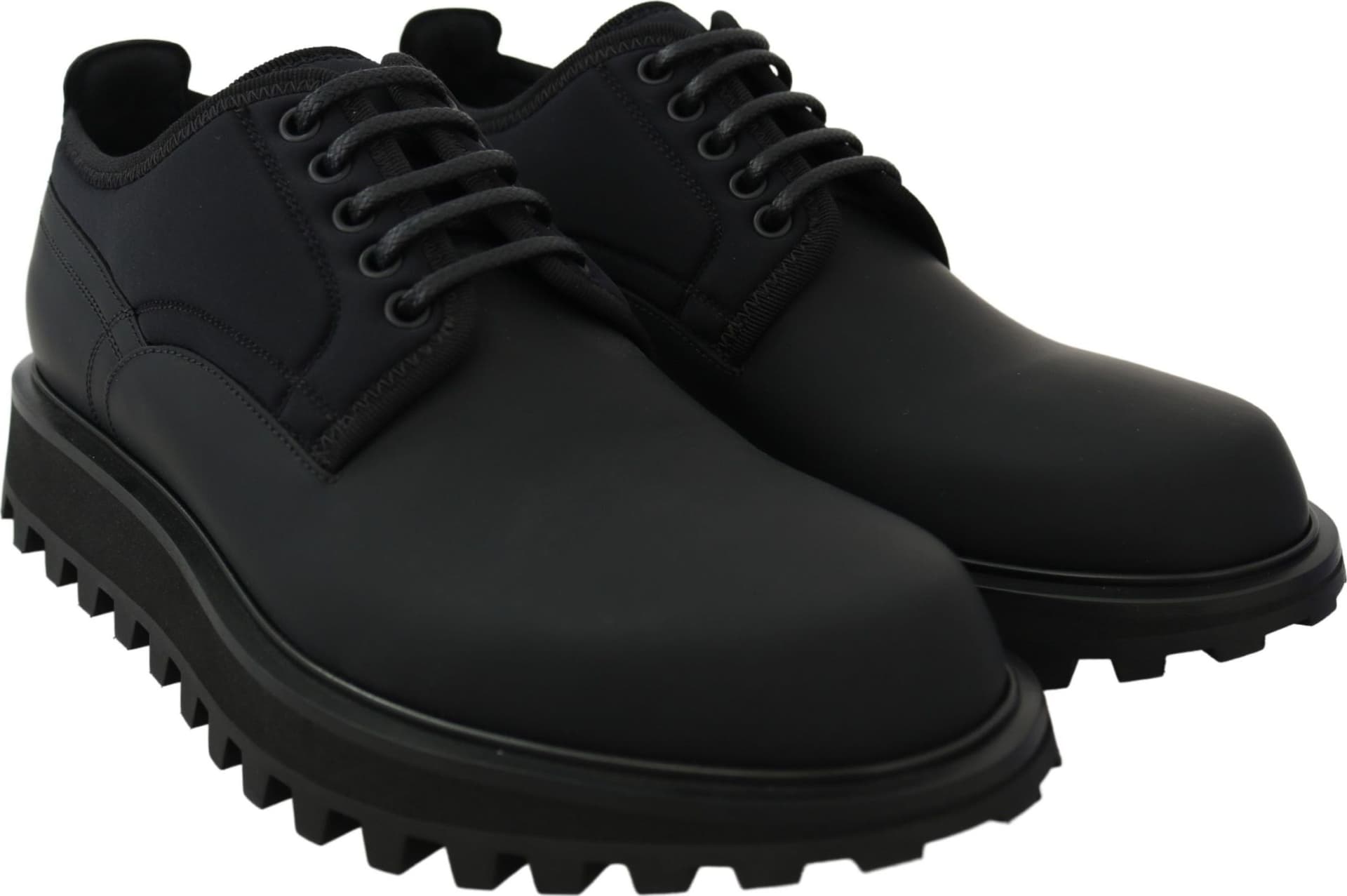 Dolce & Gabbana Black Rubberized Calfskin Chunky Derby Vulcano Shoes - 4