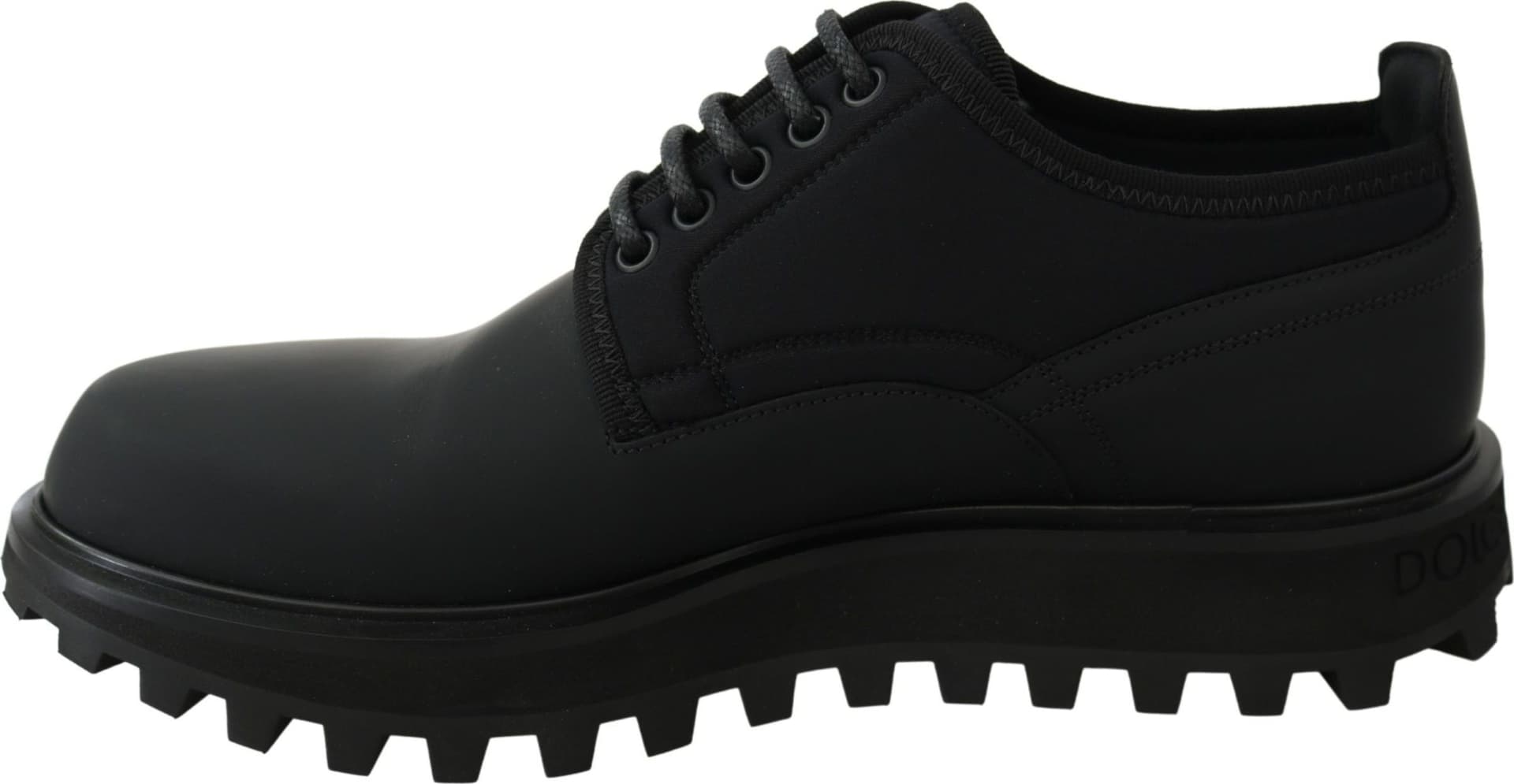 Dolce & Gabbana Black Rubberized Calfskin Chunky Derby Vulcano Shoes - 7