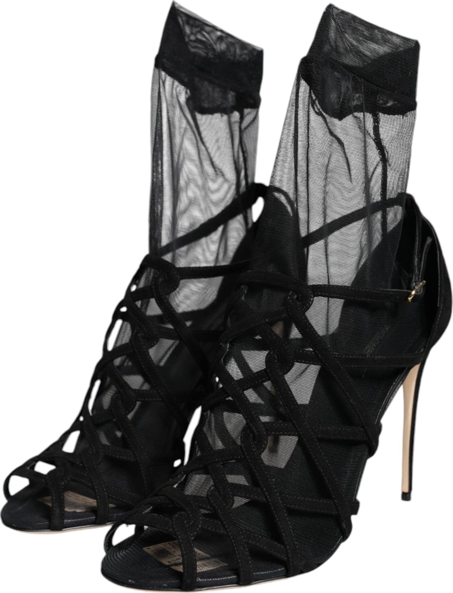 Dolce & Gabbana Black Tulle Stretch Heels Sandals Shoes - 2