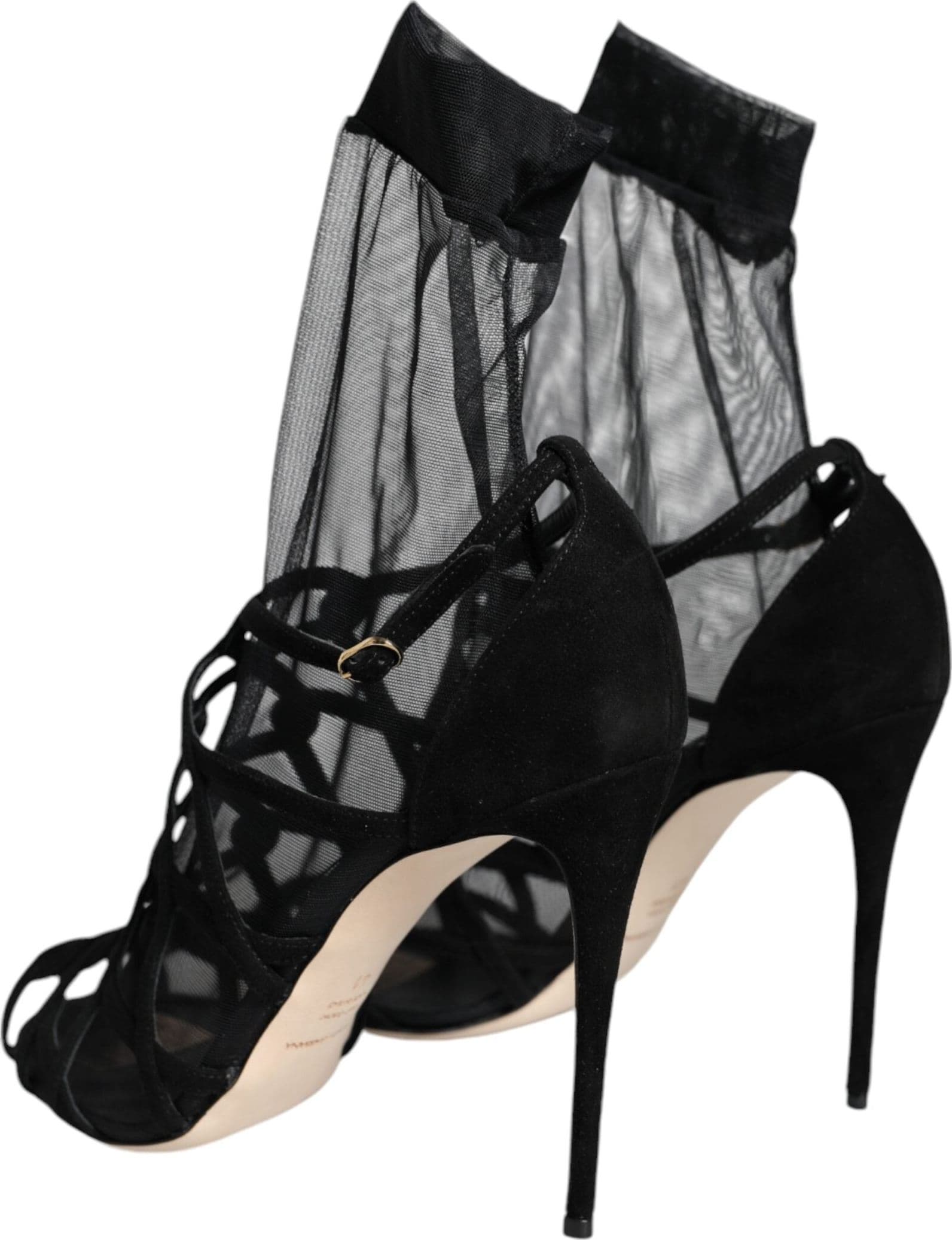 Dolce & Gabbana Black Tulle Stretch Heels Sandals Shoes - 3