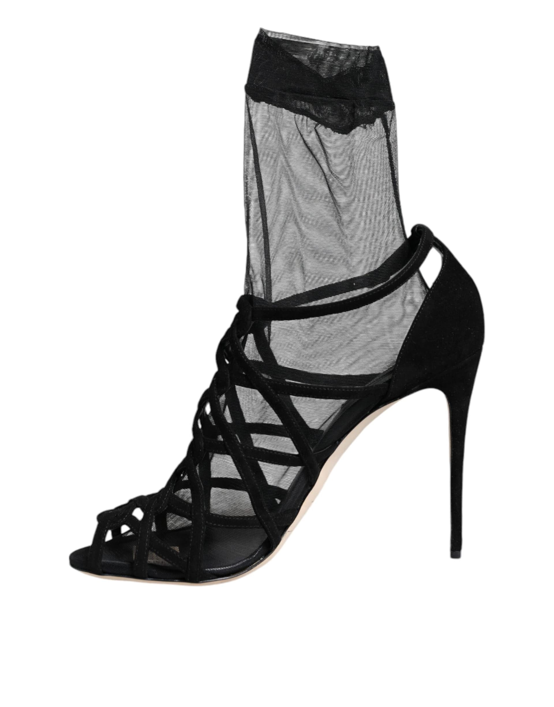 Dolce & Gabbana Black Tulle Stretch Heels Sandals Shoes - 4
