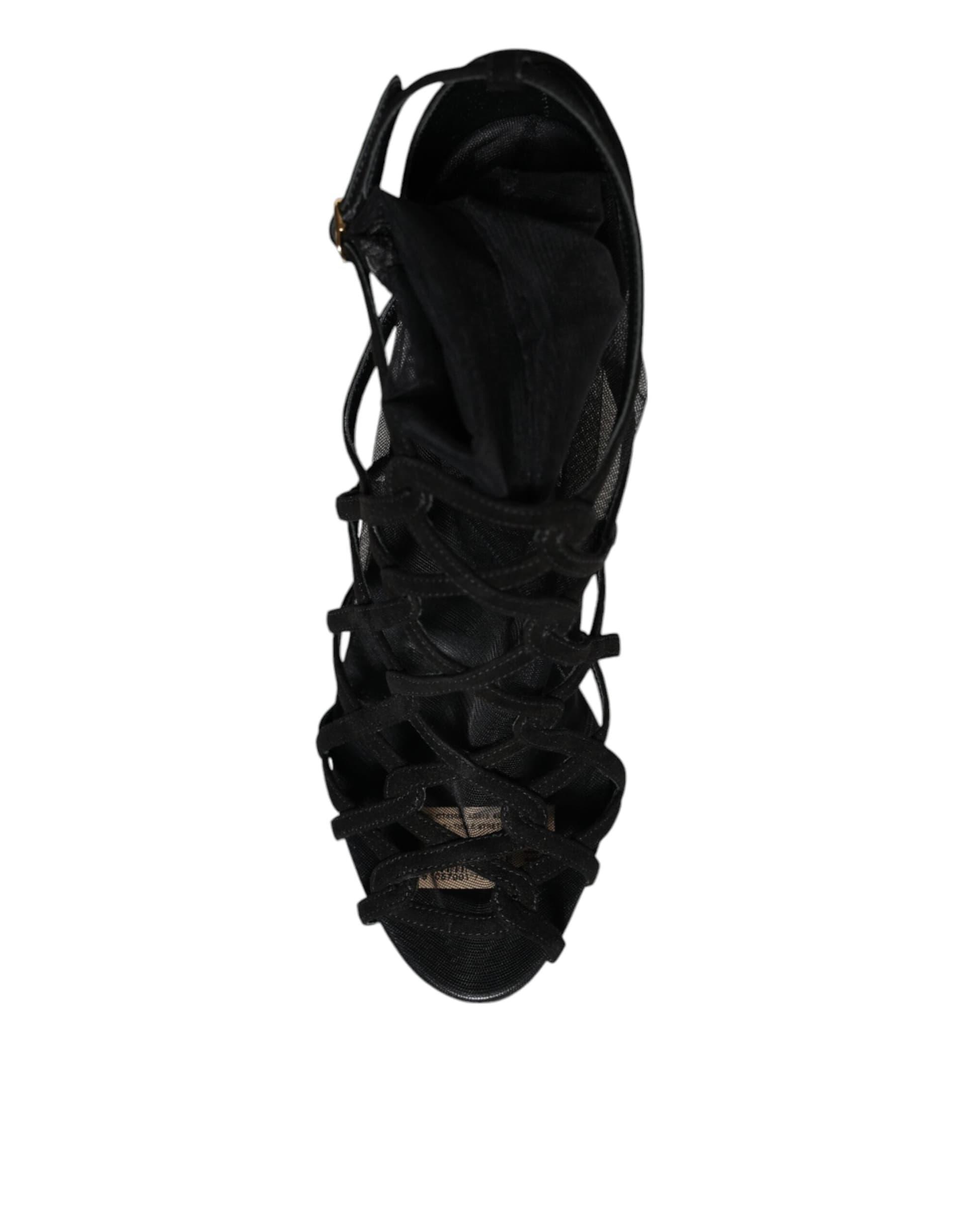Dolce & Gabbana Black Tulle Stretch Heels Sandals Shoes - 5