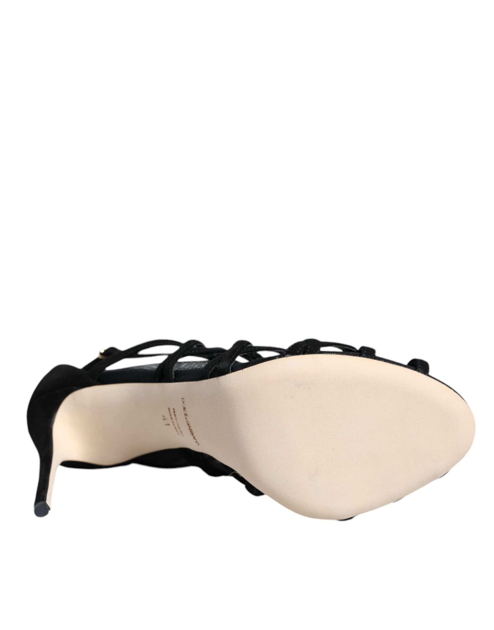 Dolce & Gabbana Black Tulle Stretch Heels Sandals Shoes - 7