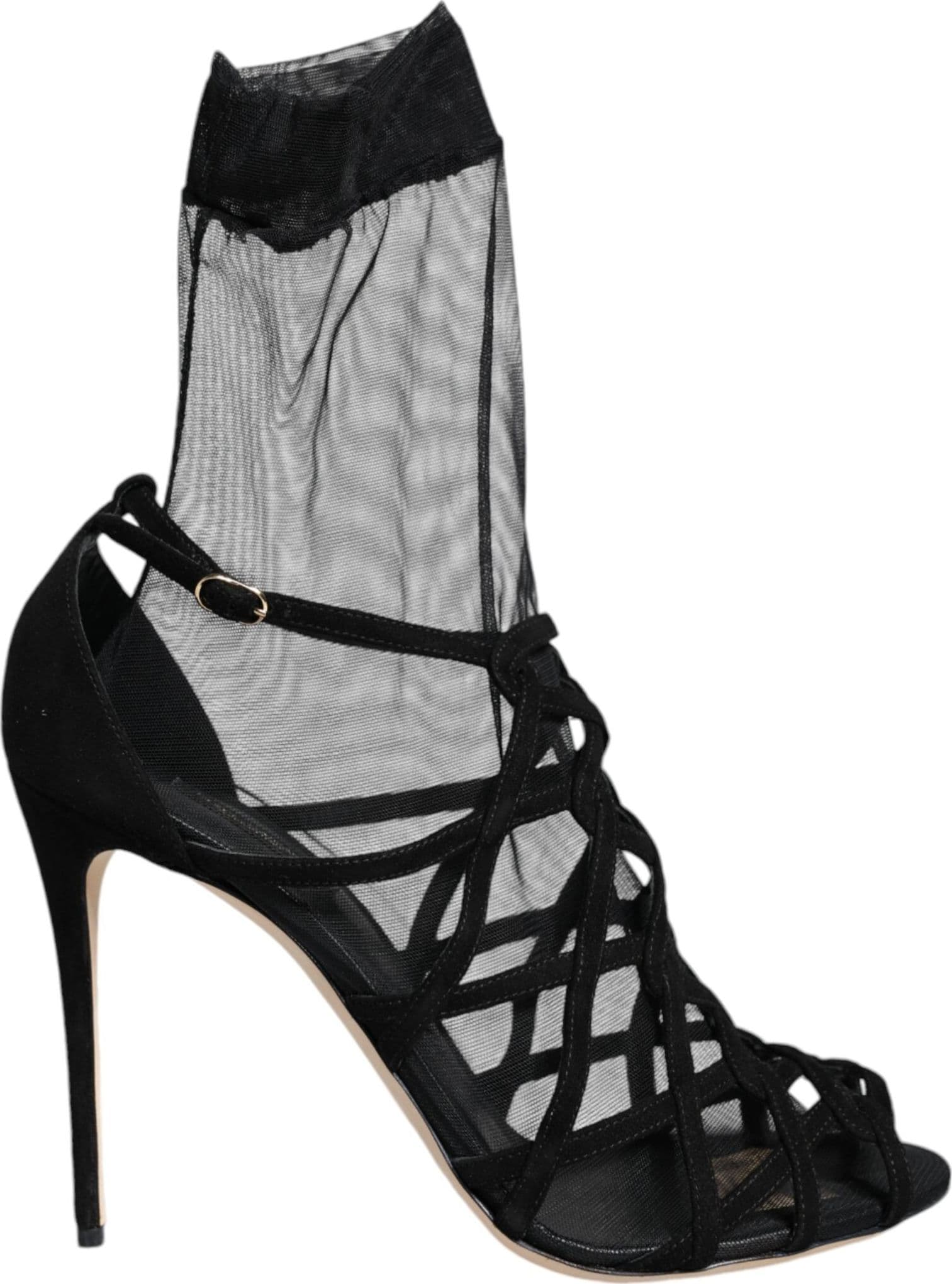 Dolce & Gabbana Black Tulle Stretch Heels Sandals Shoes - 8