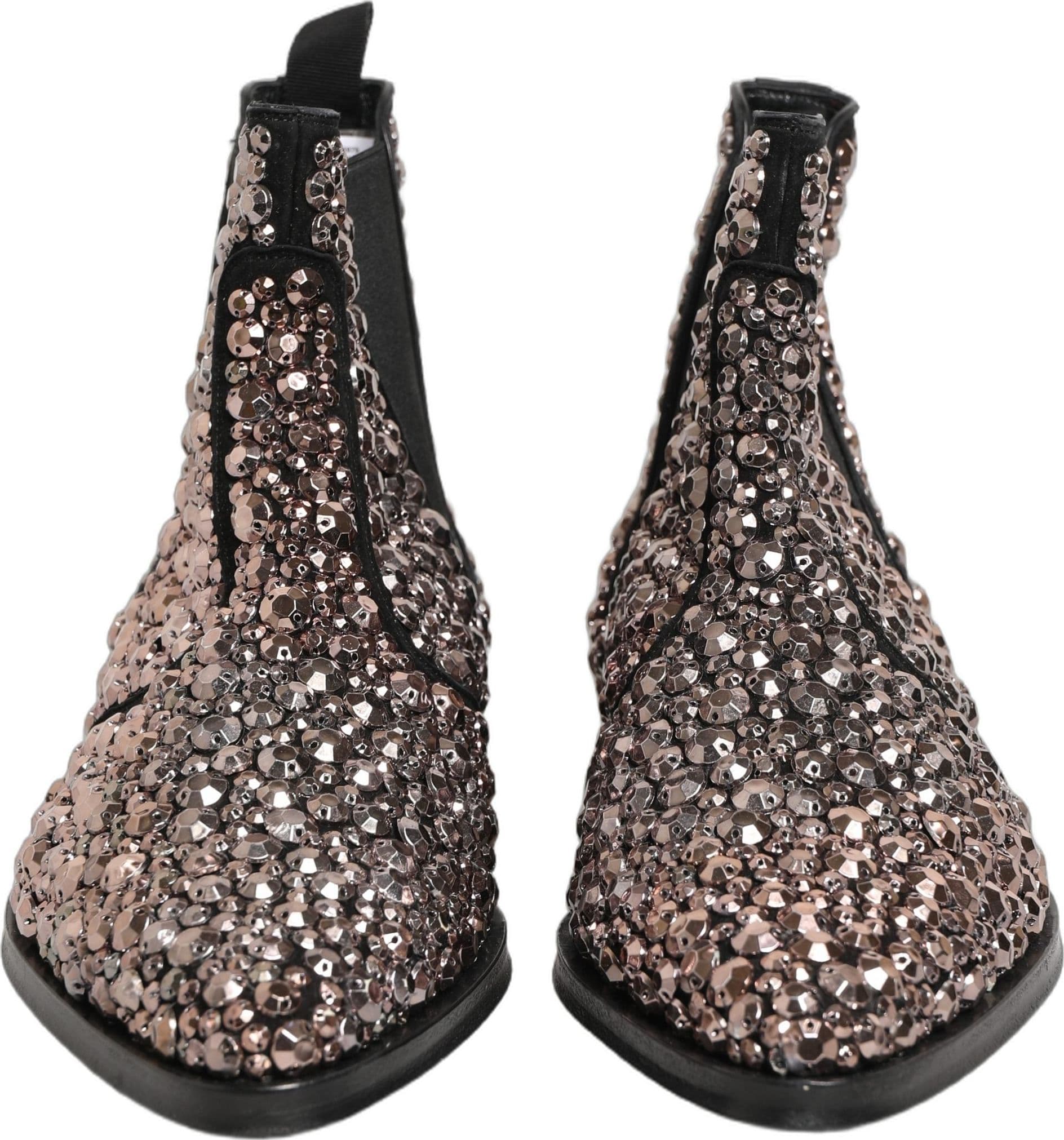 Dolce & Gabbana Silver Embellished Chelsea Ankle Boots Shoes - 2
