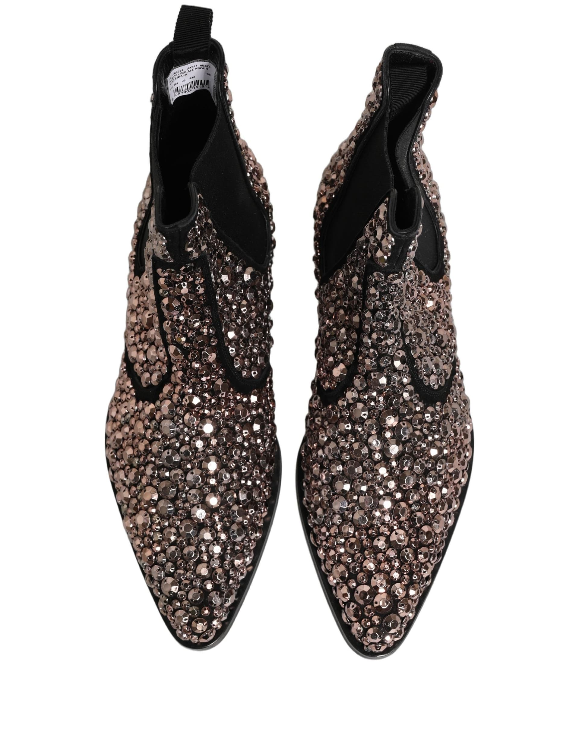 Dolce & Gabbana Silver Embellished Chelsea Ankle Boots Shoes - 3