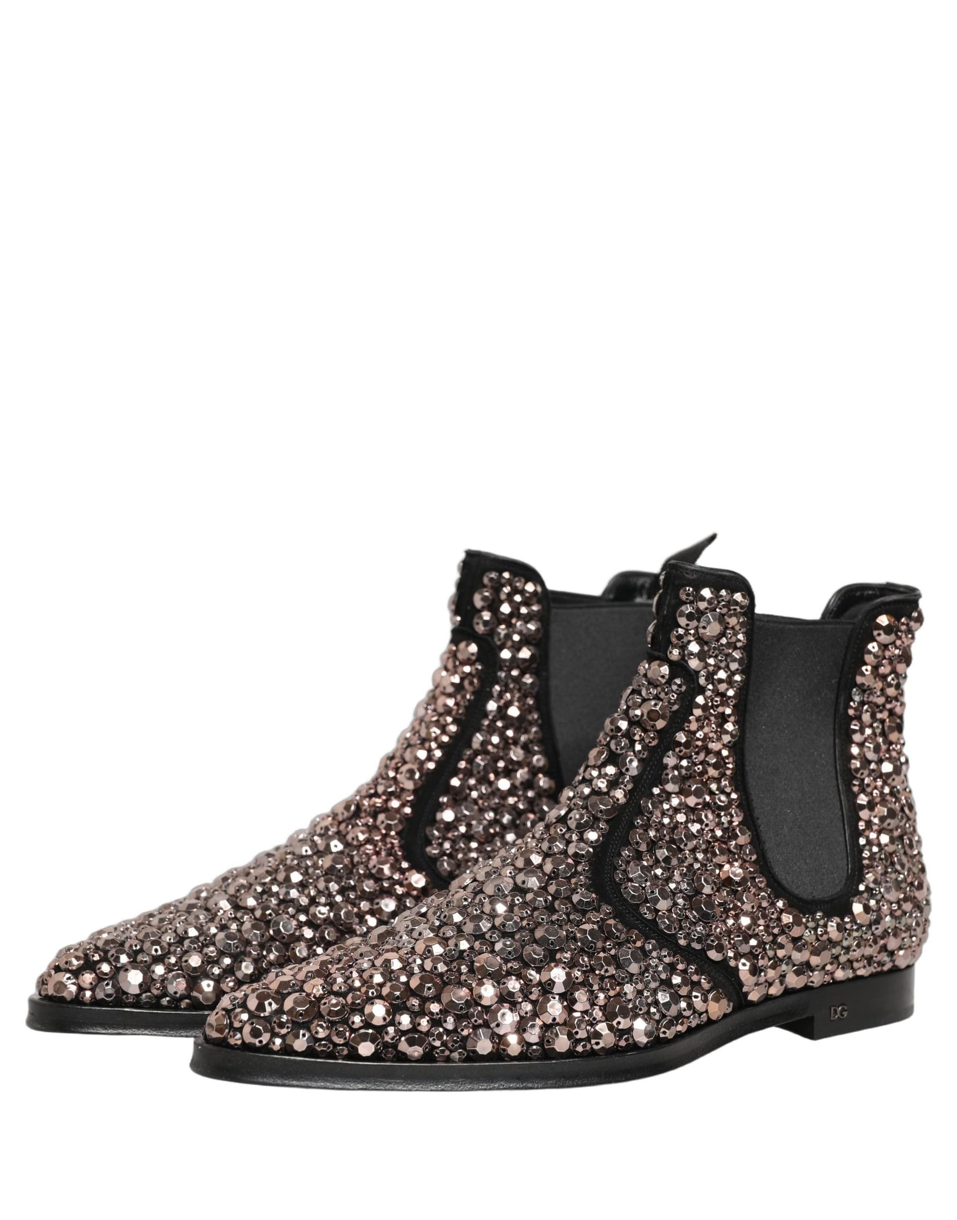 Dolce & Gabbana Silver Embellished Chelsea Ankle Boots Shoes - 4