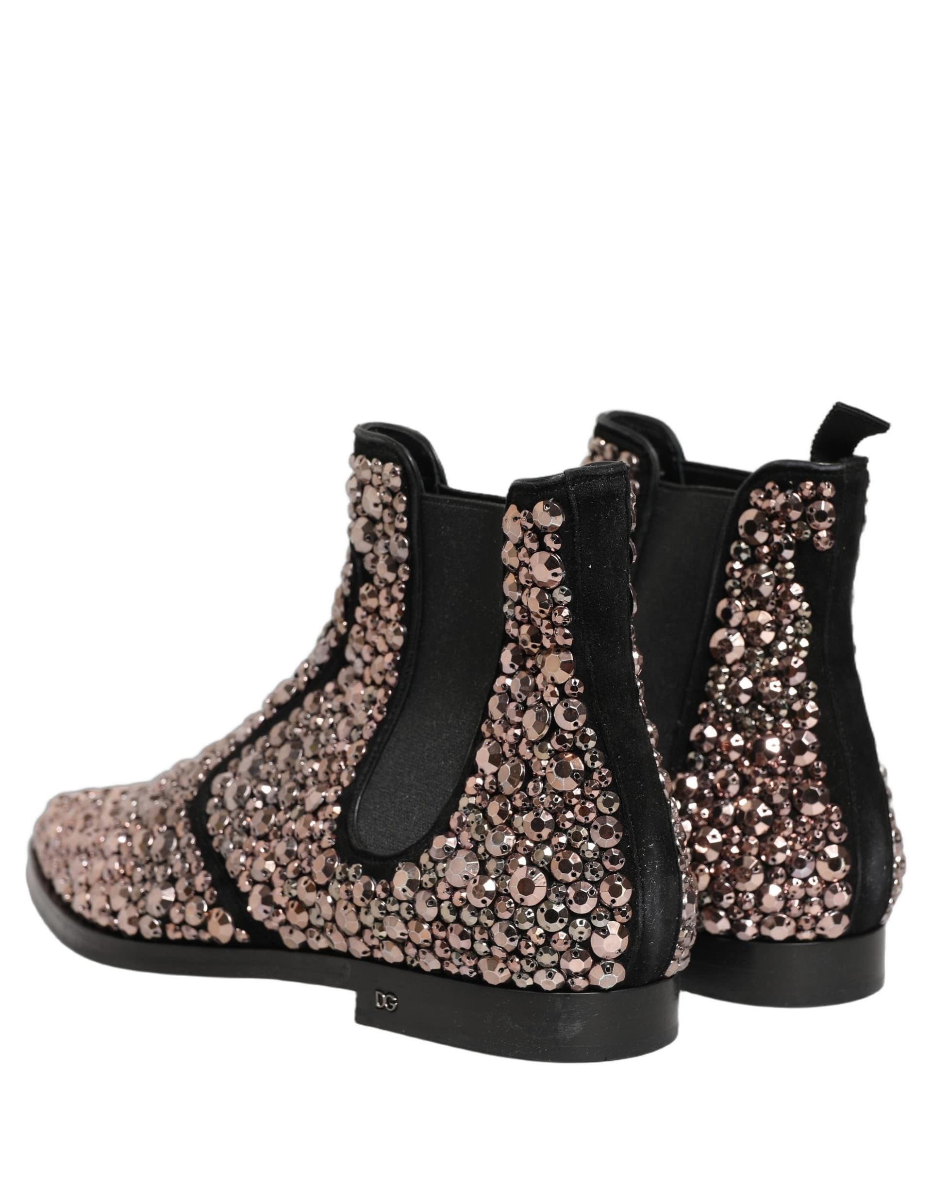Dolce & Gabbana Silver Embellished Chelsea Ankle Boots Shoes - 5