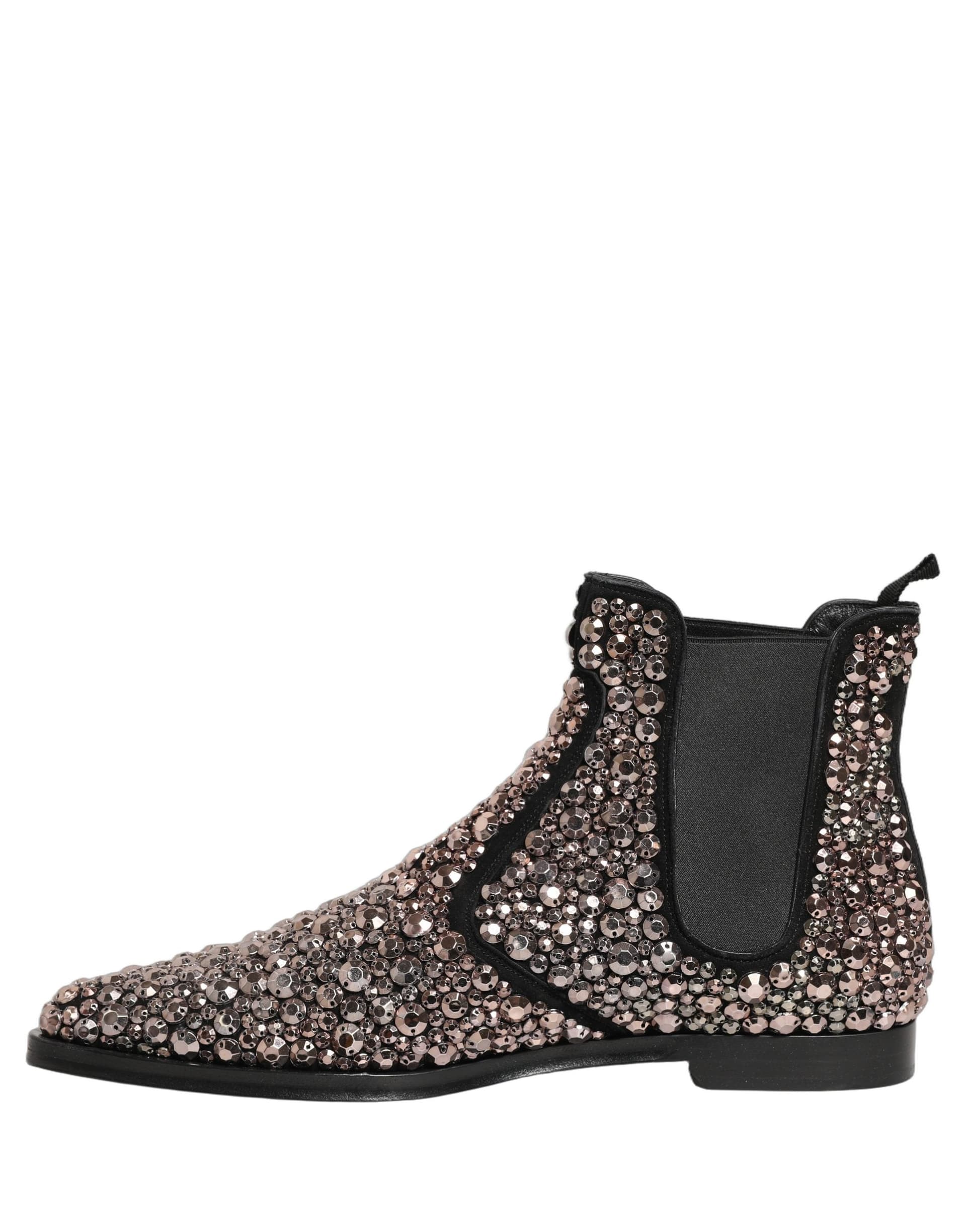 Dolce & Gabbana Silver Embellished Chelsea Ankle Boots Shoes - 6