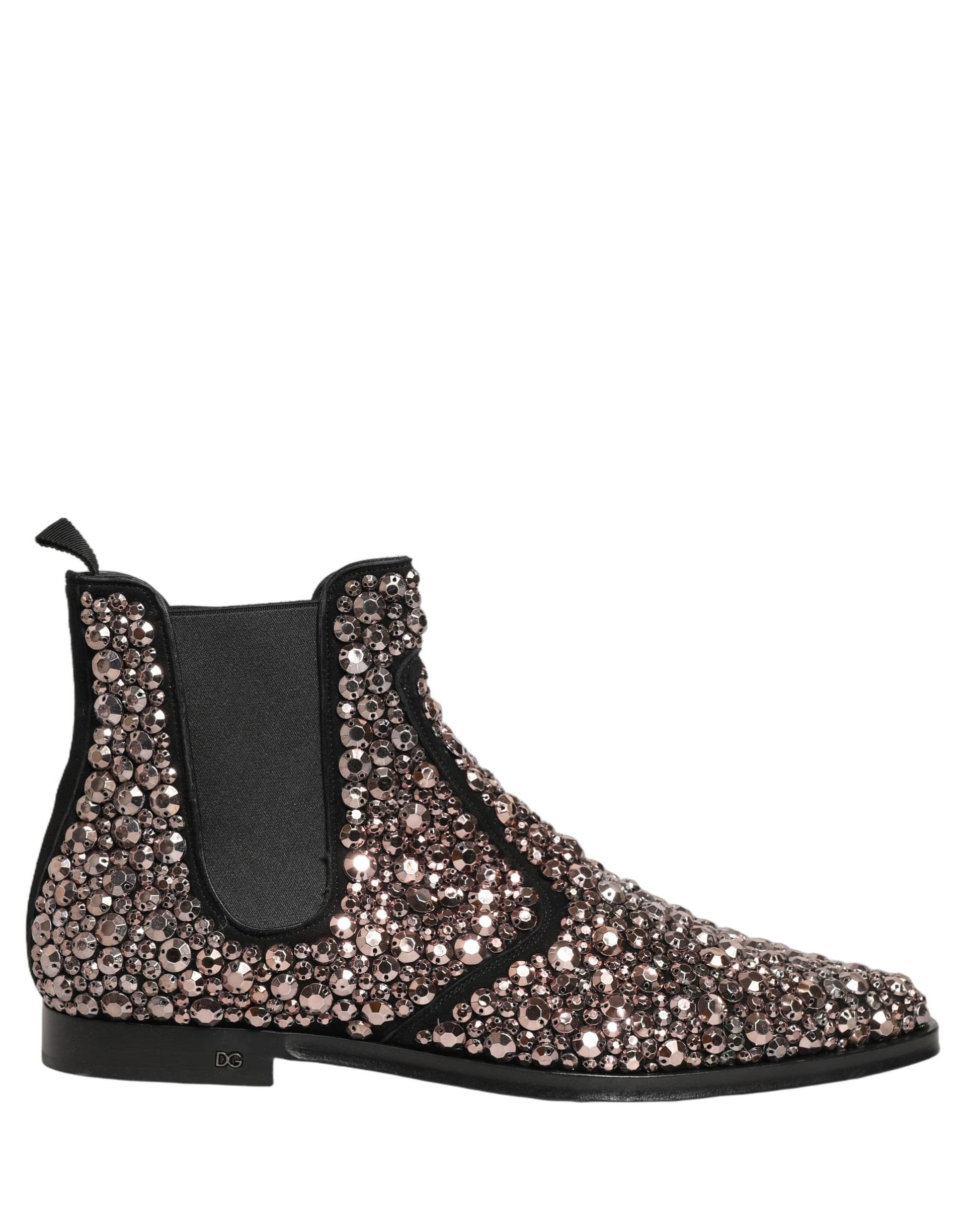 Dolce & Gabbana Silver Embellished Chelsea Ankle Boots Shoes - 8