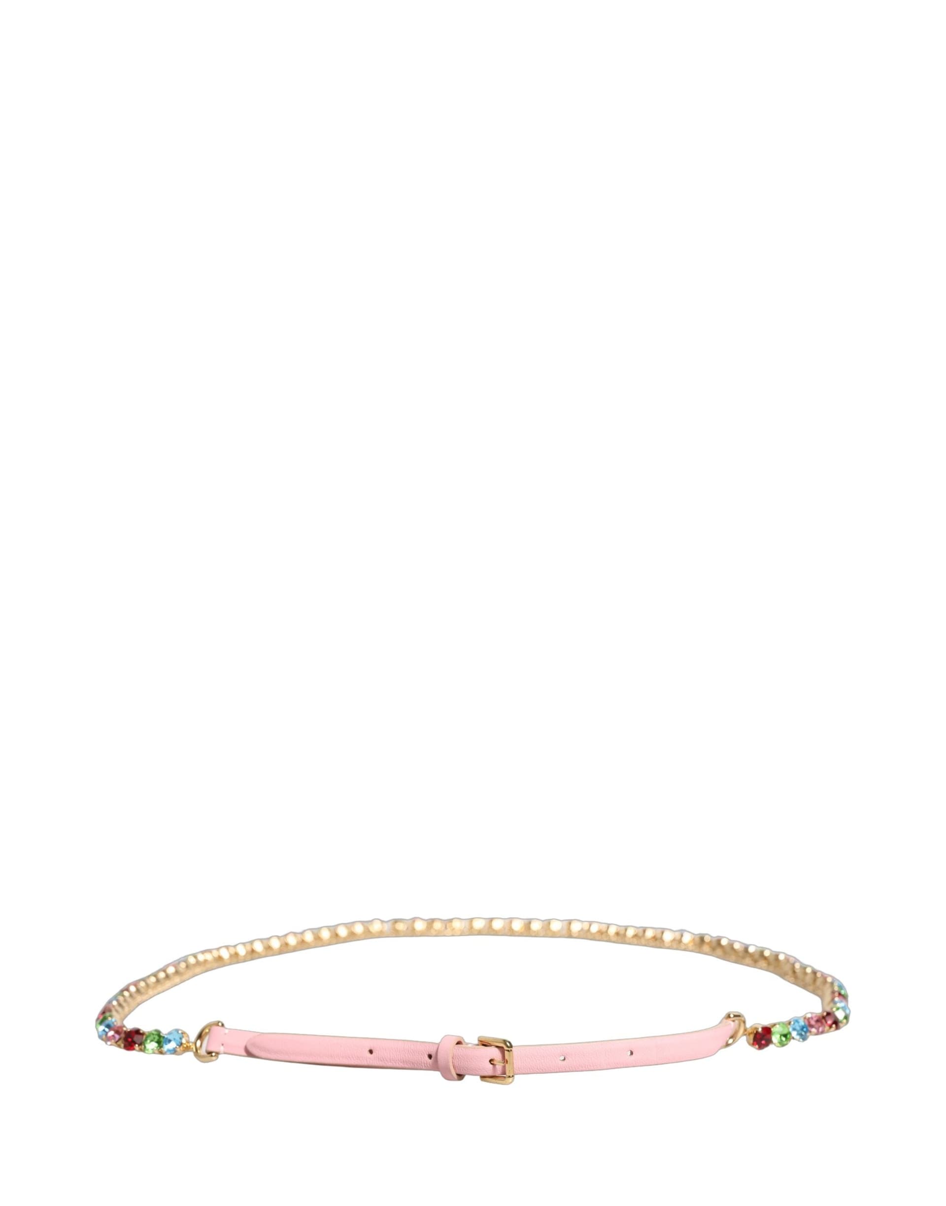 Dolce & Gabbana Pink Leather Crystal Chain Embellished Belt - 3