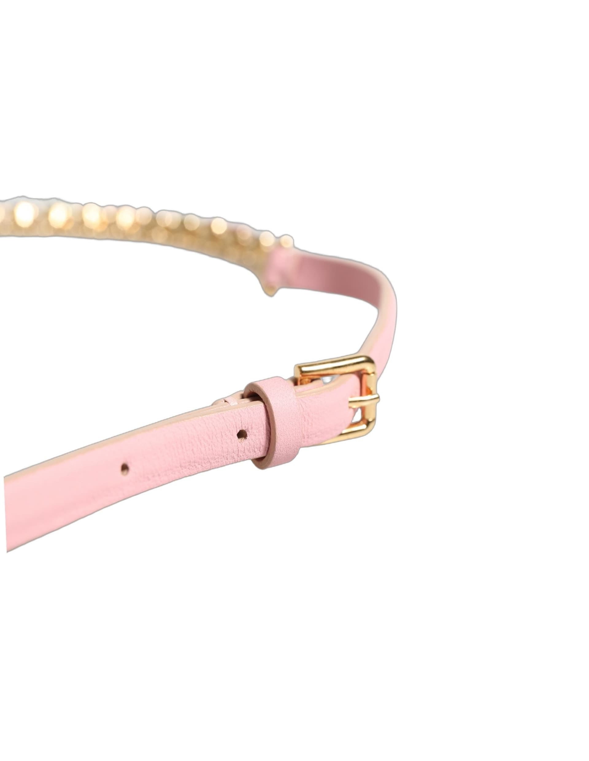 Dolce & Gabbana Pink Leather Crystal Chain Embellished Belt - 4