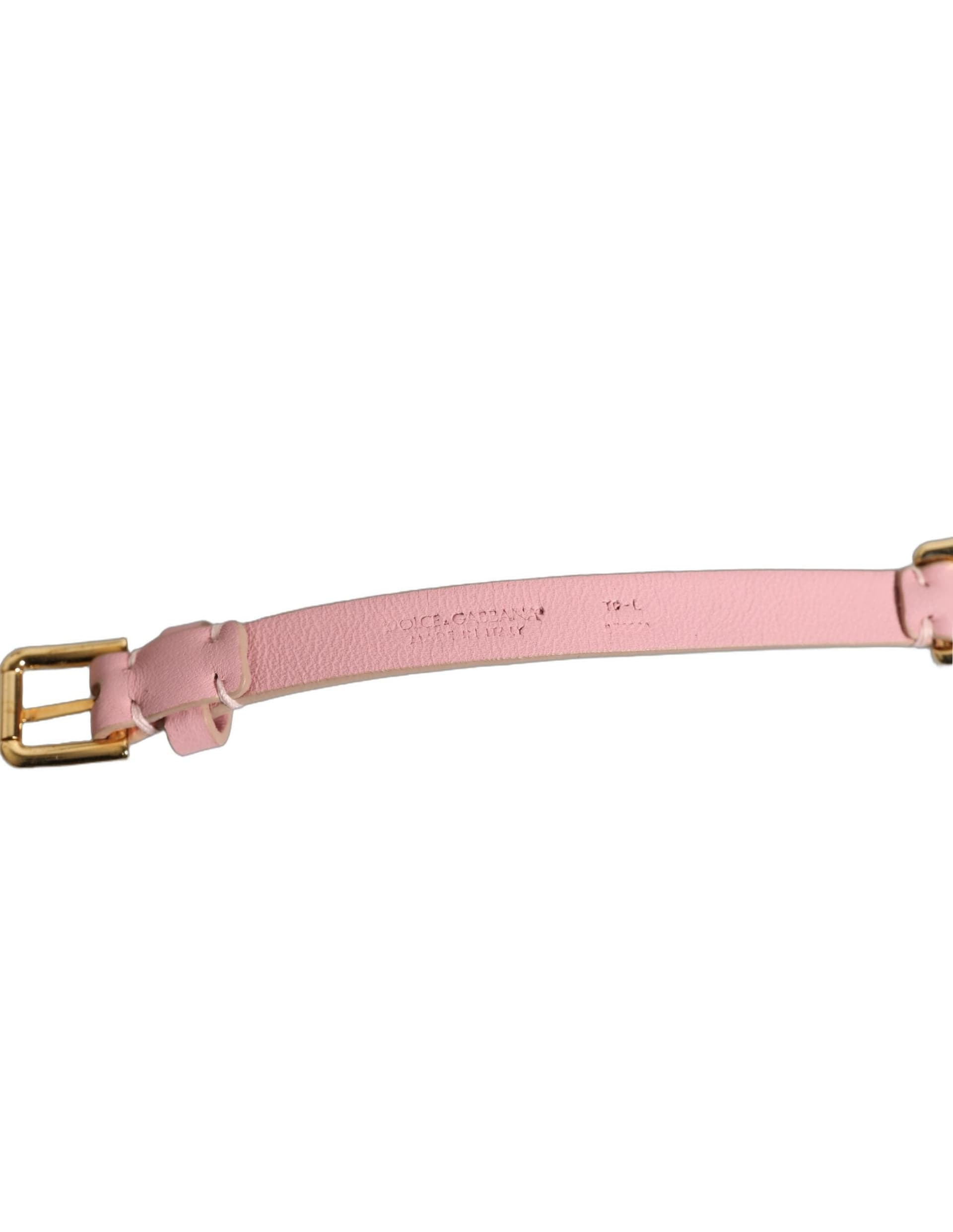 Dolce & Gabbana Pink Leather Crystal Chain Embellished Belt - 7