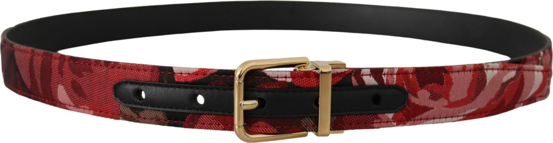 Dolce & Gabbana Red Jacquard Rose Leather Gold Metal Buckle Belt - 2