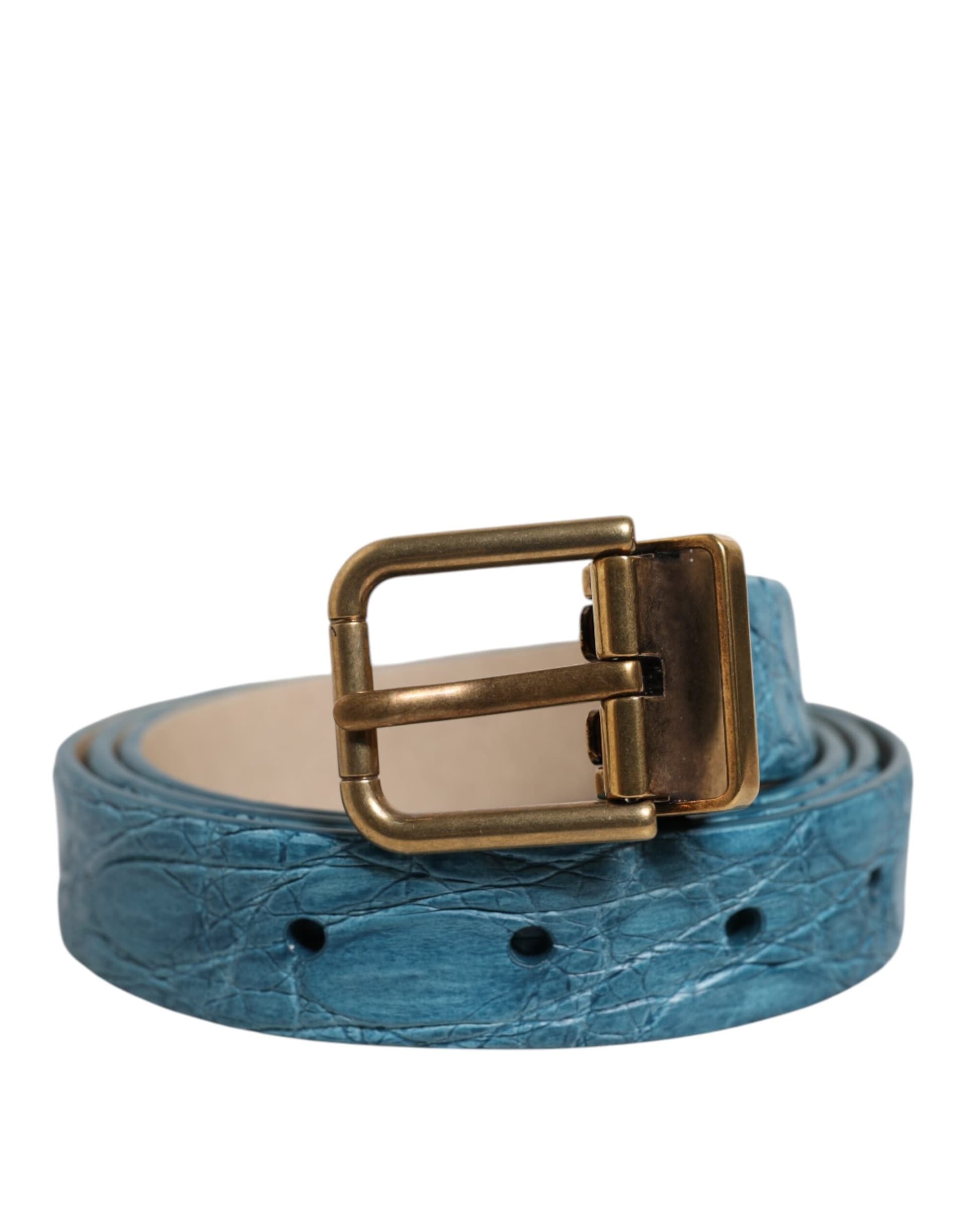 Dolce & Gabbana Blue Leather Classic Gold Metal Buckle Belt - 2