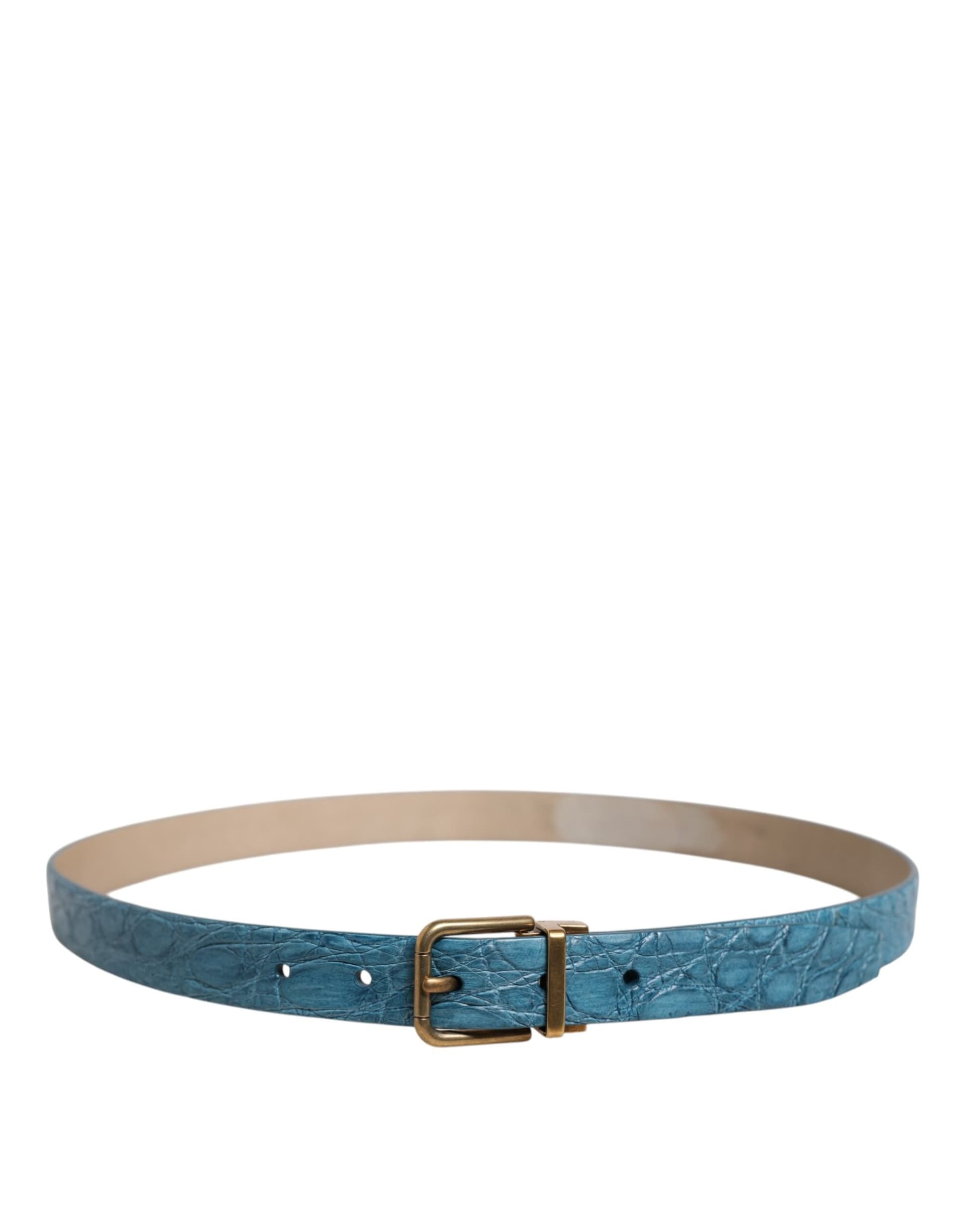 Dolce & Gabbana Blue Leather Classic Gold Metal Buckle Belt - 3