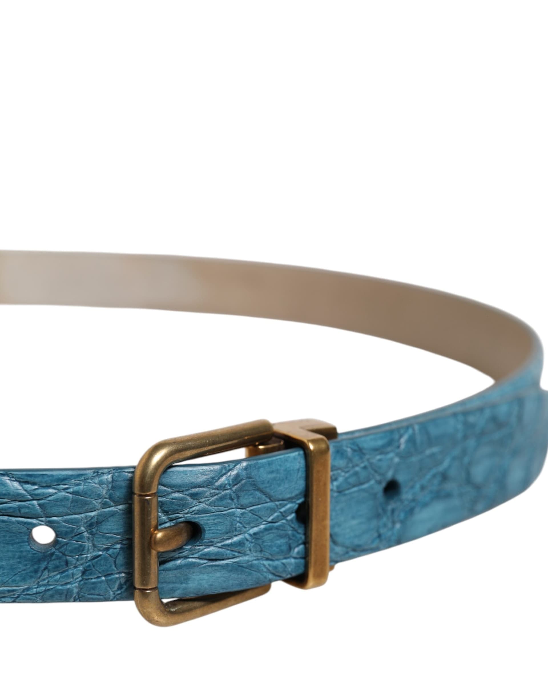 Dolce & Gabbana Blue Leather Classic Gold Metal Buckle Belt - 4