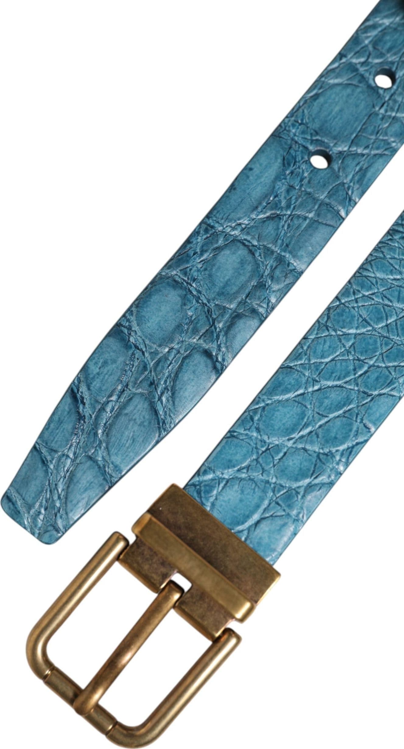 Dolce & Gabbana Blue Leather Classic Gold Metal Buckle Belt - 6