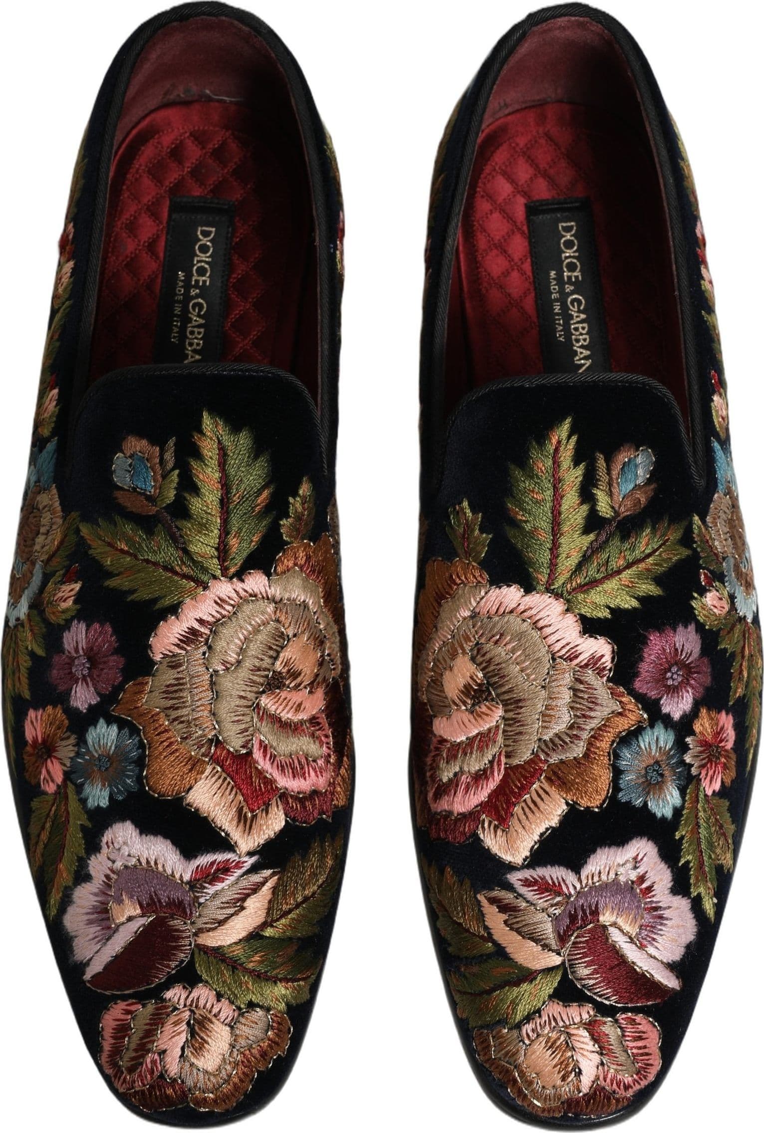 Dolce & Gabbana Black Velvet Floral Embroidery Loafers Shoes - 3