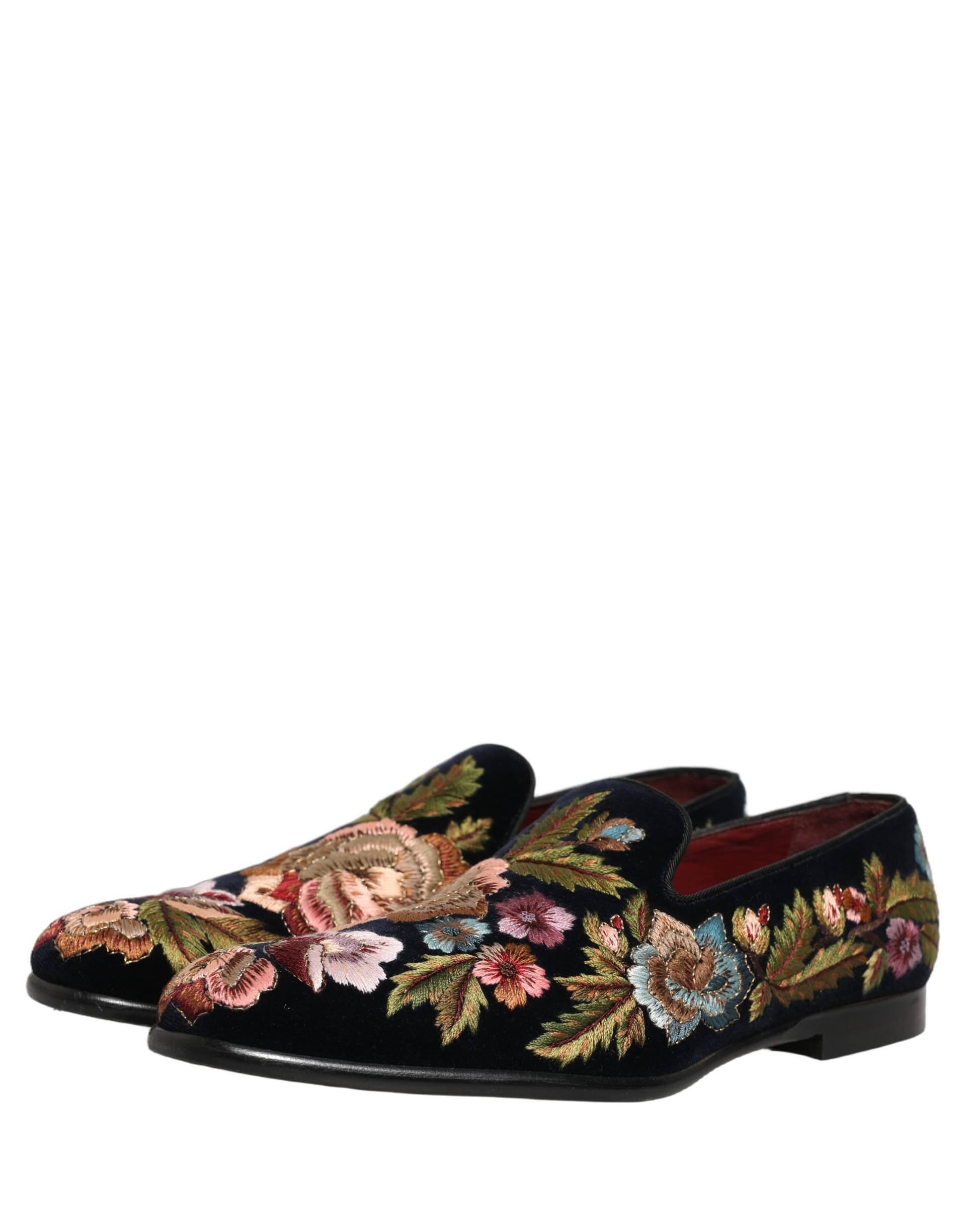 Dolce & Gabbana Black Velvet Floral Embroidery Loafers Shoes - 4