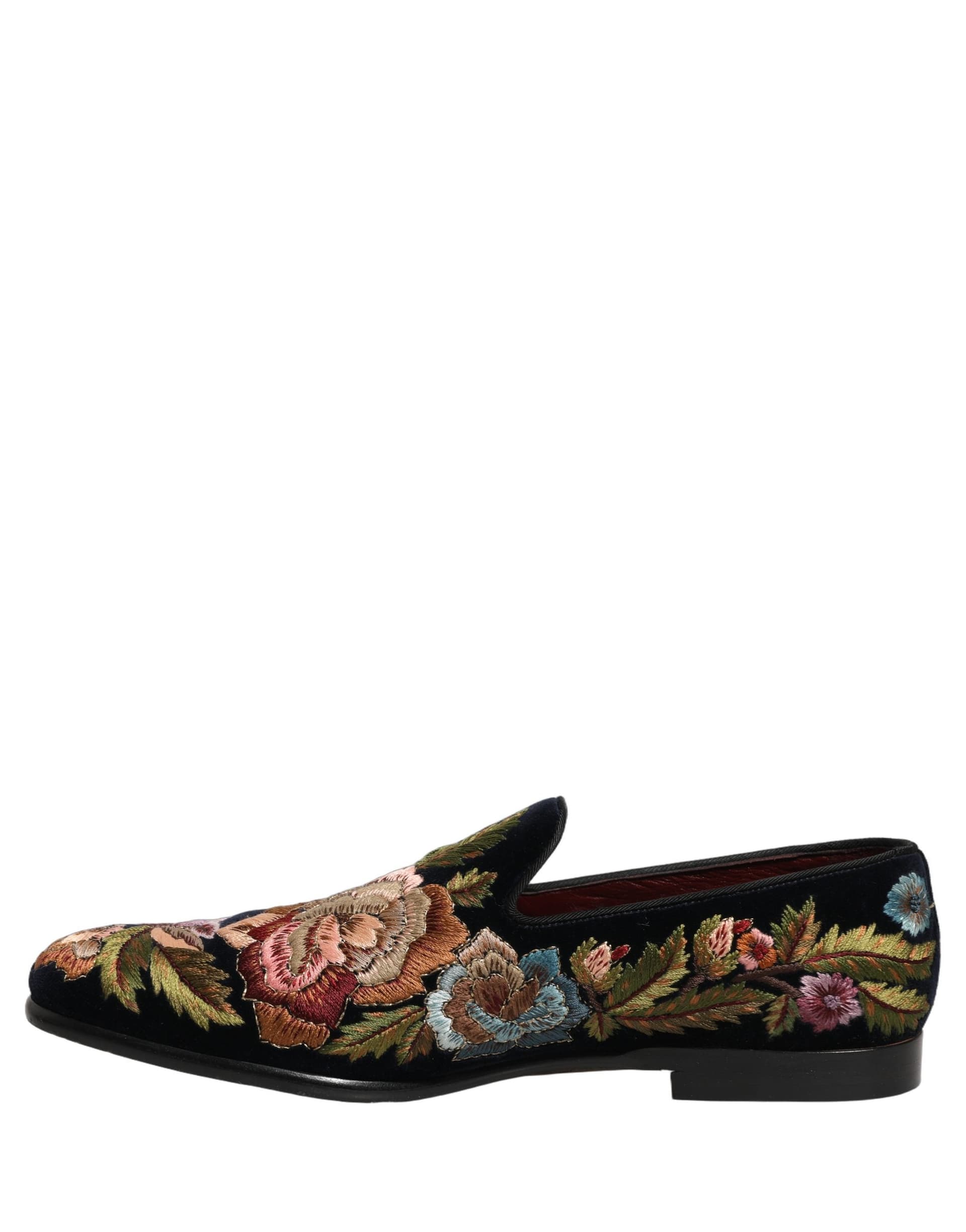 Dolce & Gabbana Black Velvet Floral Embroidery Loafers Shoes - 6