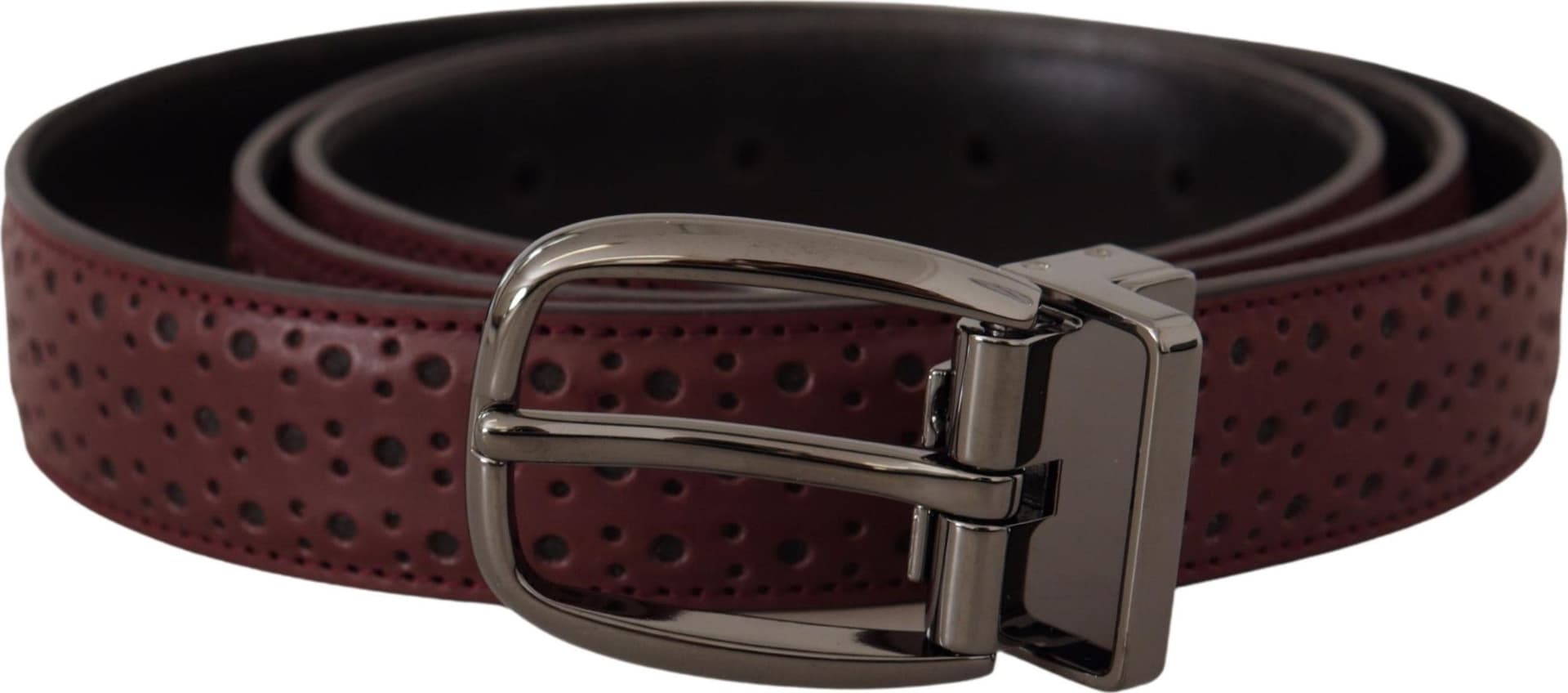 Dolce & Gabbana Brown Perforated Leather Metal Buckle Belt - 2