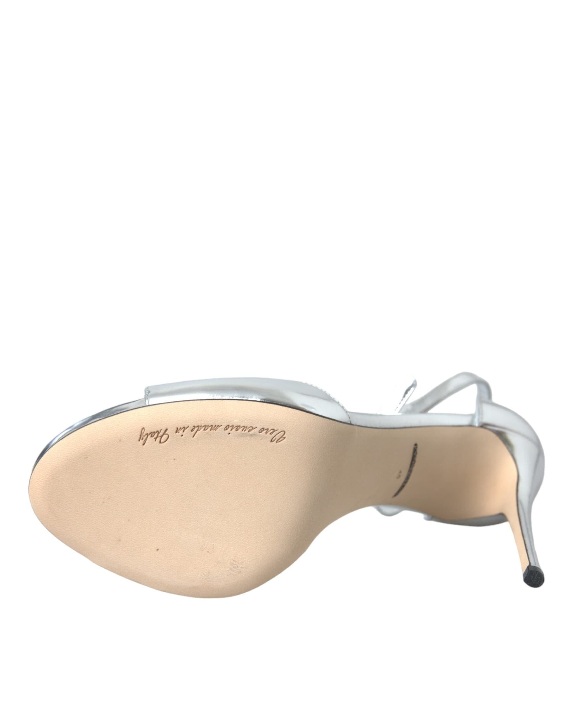 Dolce & Gabbana Silver KEIRA Leather Heels Sandals Shoes - 6