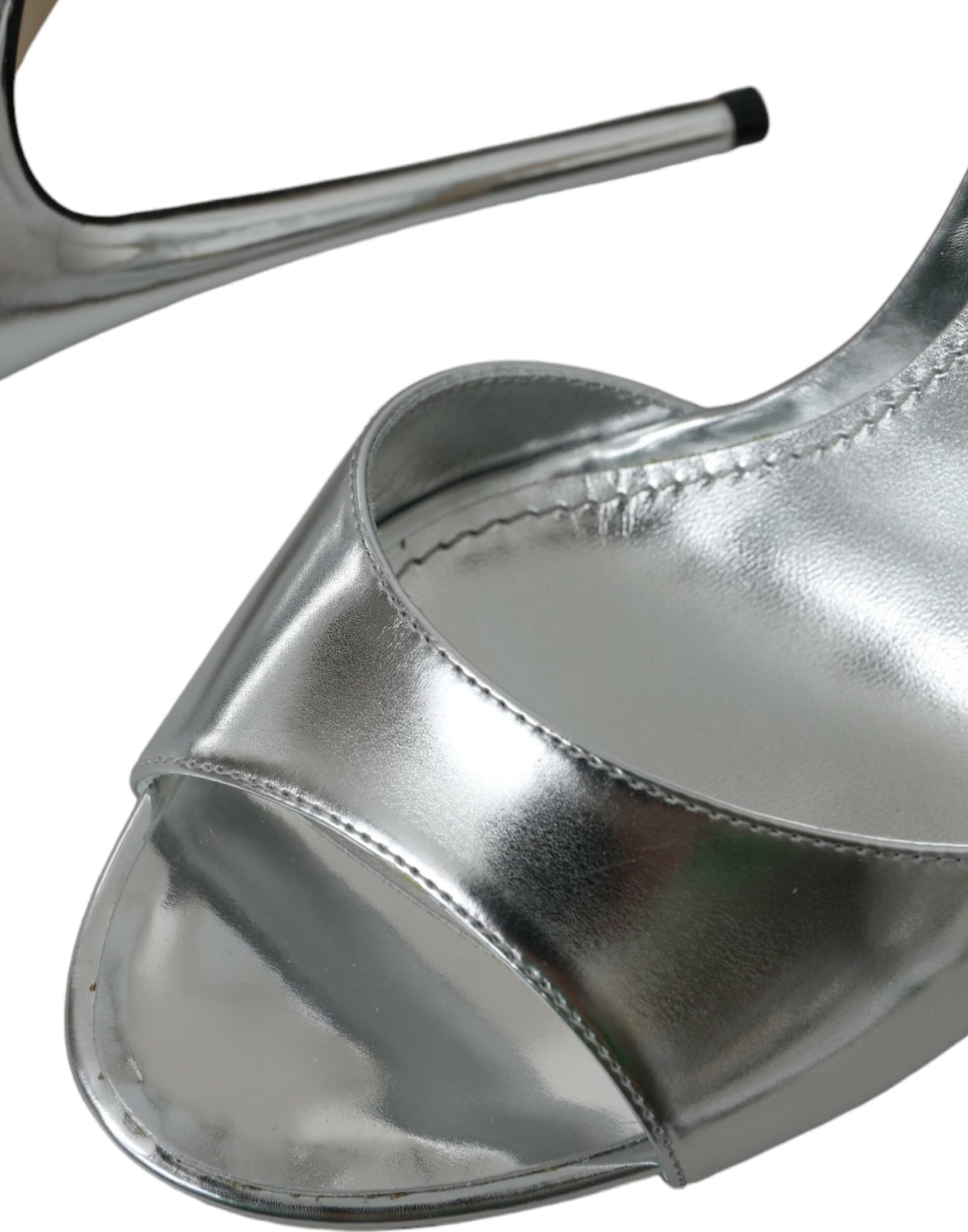 Dolce & Gabbana Silver KEIRA Leather Heels Sandals Shoes - 7