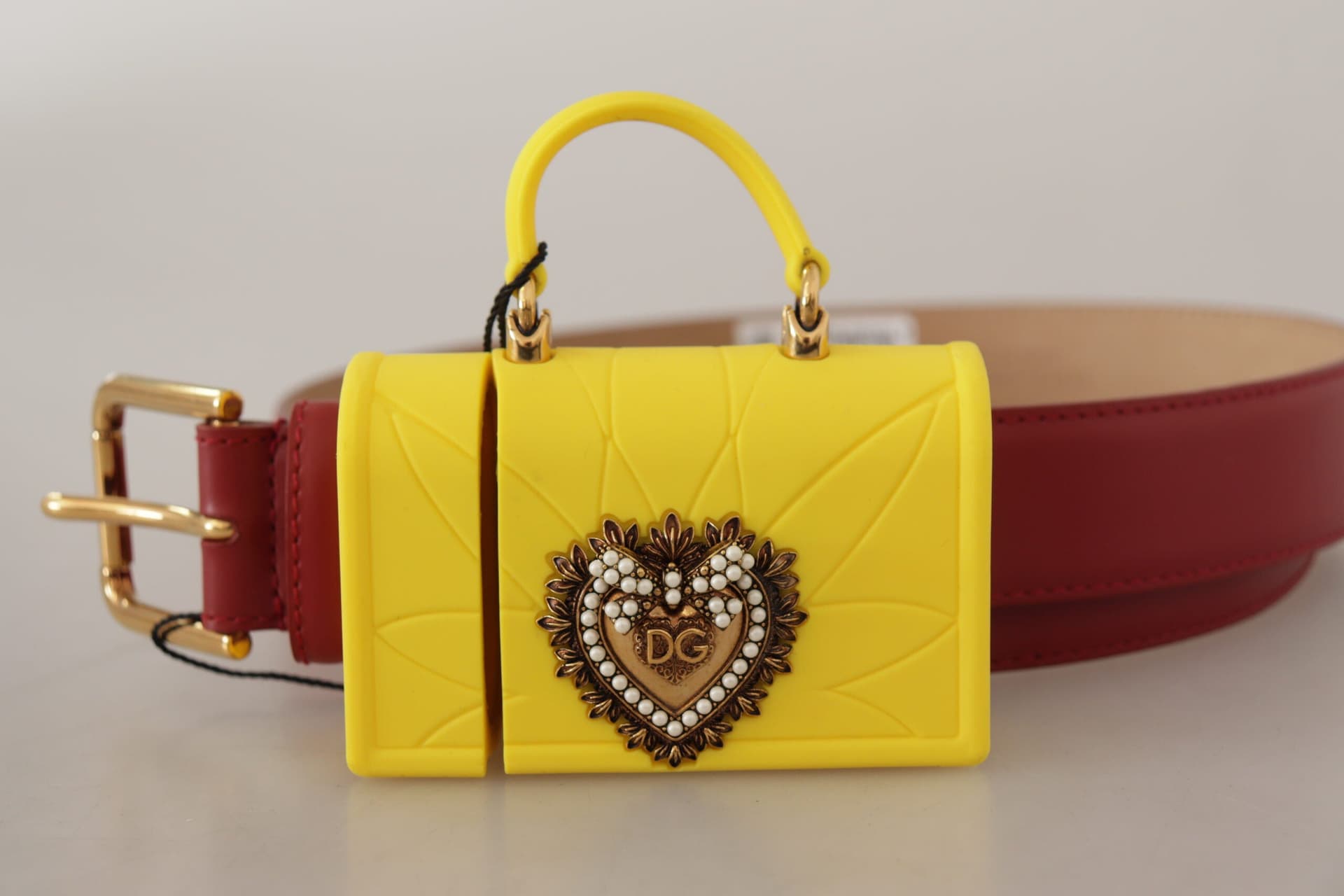 Dolce & Gabbana Red Leather Yellow DEVOTION Heart Bag Buckle Belt - 2