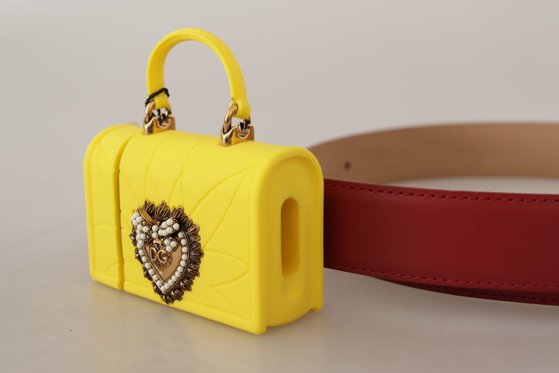 Dolce & Gabbana Red Leather Yellow DEVOTION Heart Bag Buckle Belt - 3