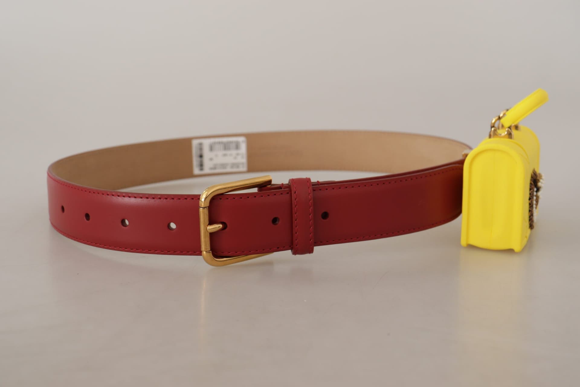 Dolce & Gabbana Red Leather Yellow DEVOTION Heart Bag Buckle Belt - 5