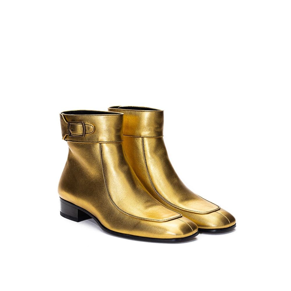 Saint Laurent Gold Leather Ankle Boots - 2