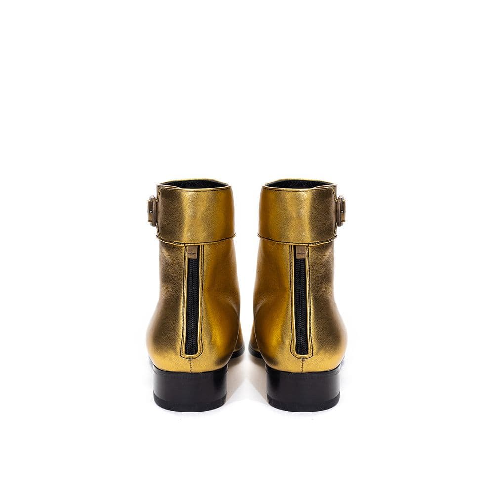 Saint Laurent Gold Leather Ankle Boots - 3