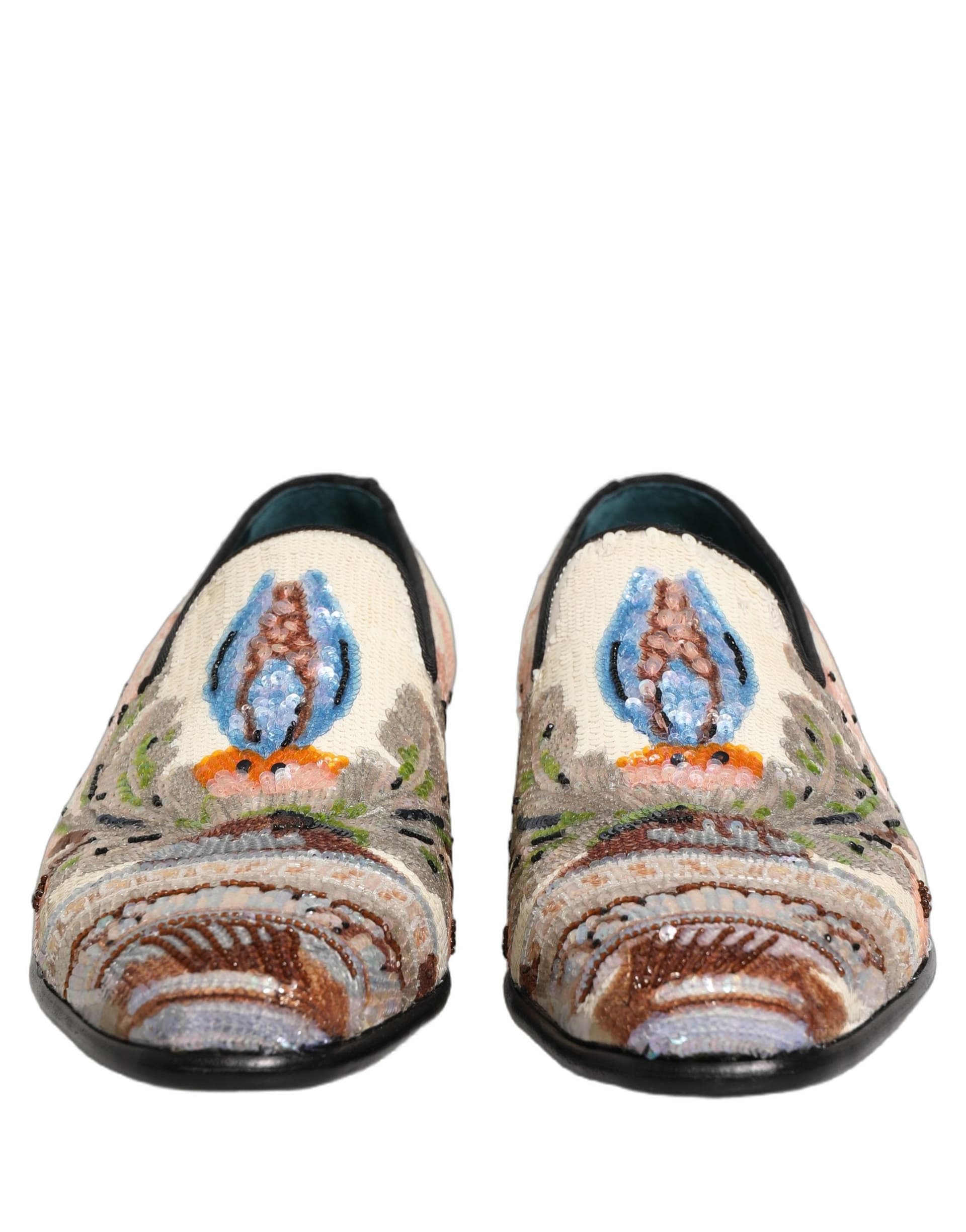 Dolce & Gabbana Multicolor Sequin Embroidered Loafers Shoes - 2