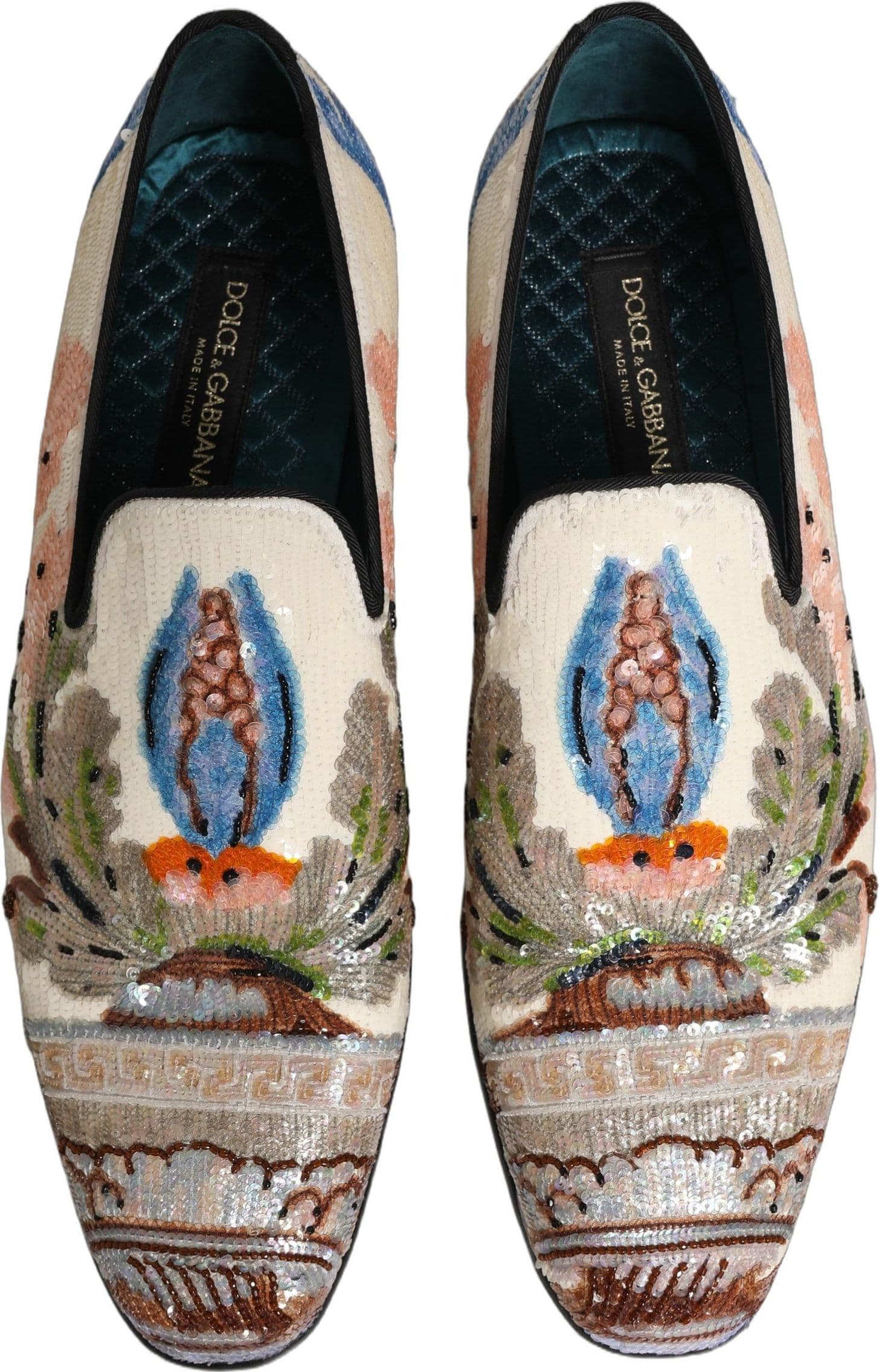 Dolce & Gabbana Multicolor Sequin Embroidered Loafers Shoes - 3