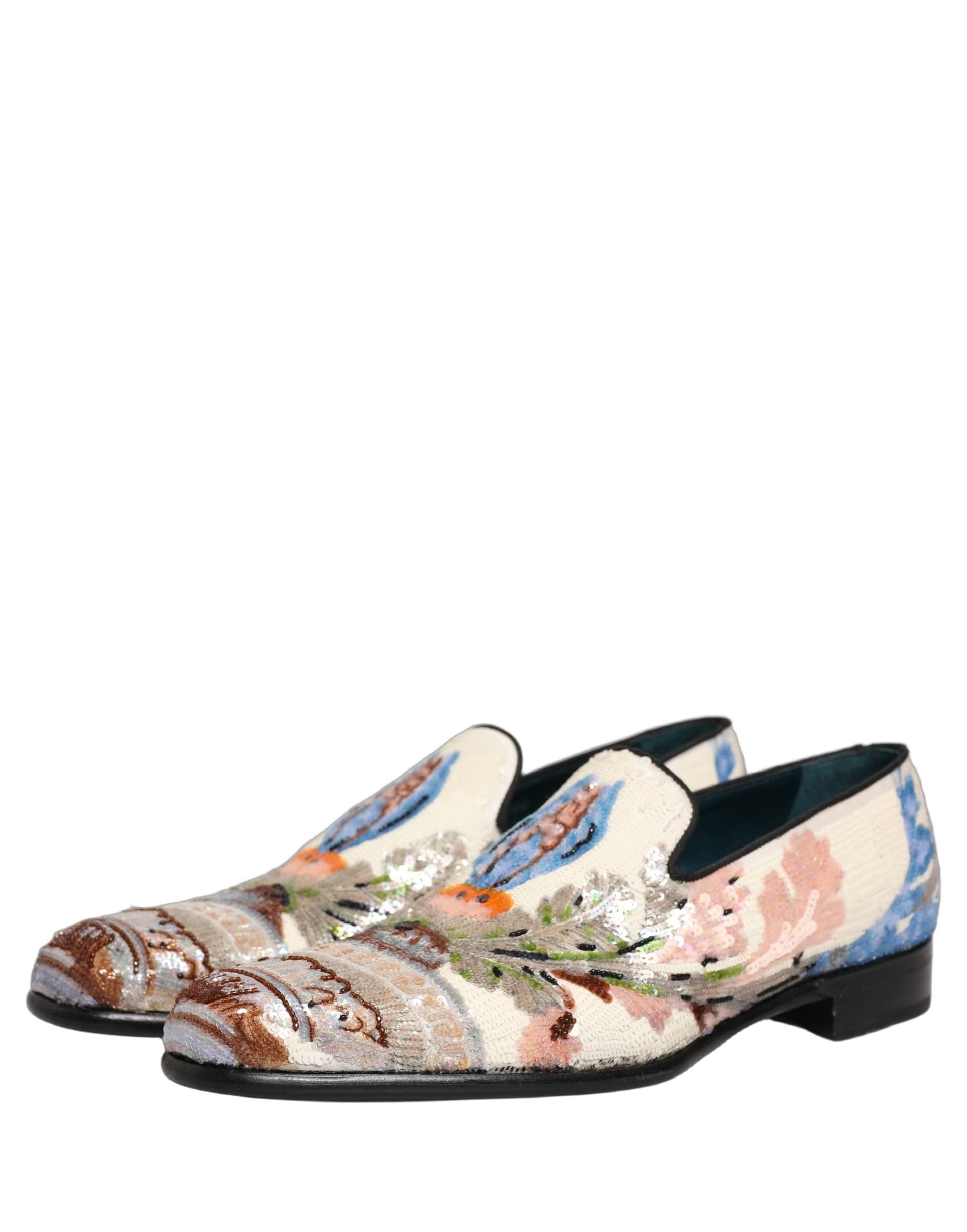 Dolce & Gabbana Multicolor Sequin Embroidered Loafers Shoes - 4
