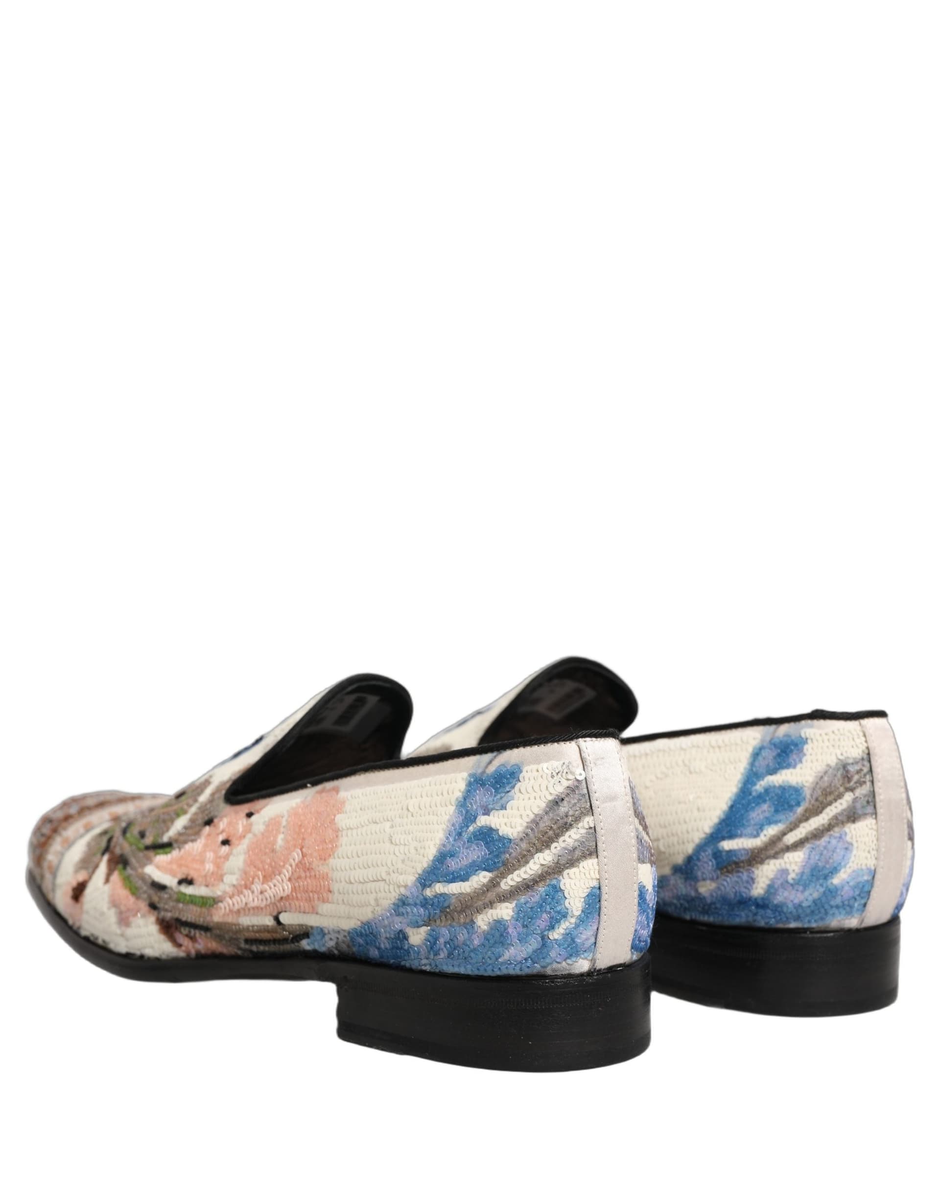 Dolce & Gabbana Multicolor Sequin Embroidered Loafers Shoes - 5