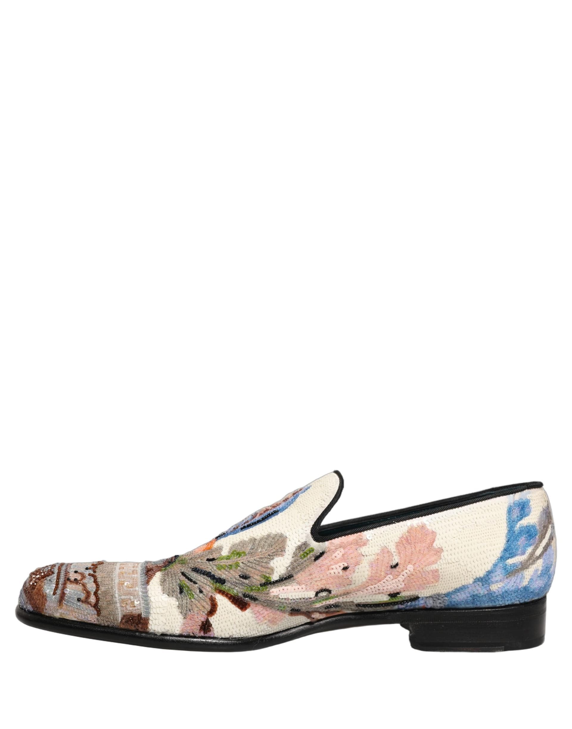 Dolce & Gabbana Multicolor Sequin Embroidered Loafers Shoes - 6