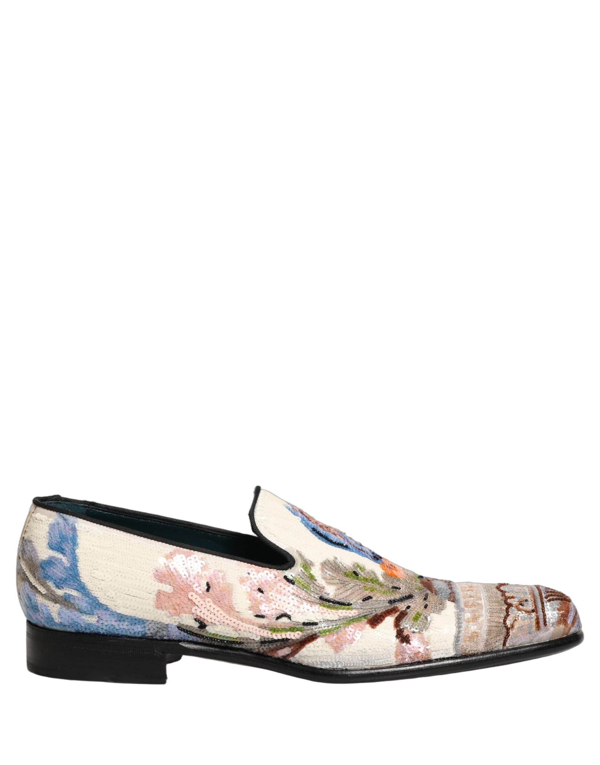 Dolce & Gabbana Multicolor Sequin Embroidered Loafers Shoes - 7