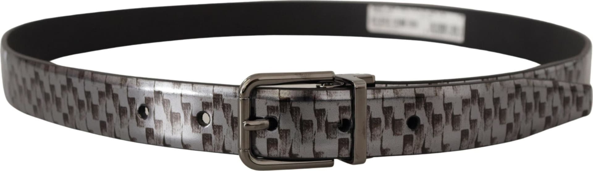 Dolce & Gabbana Gray Herringbone Leather Gray 3D Metal Buckle Belt - 2